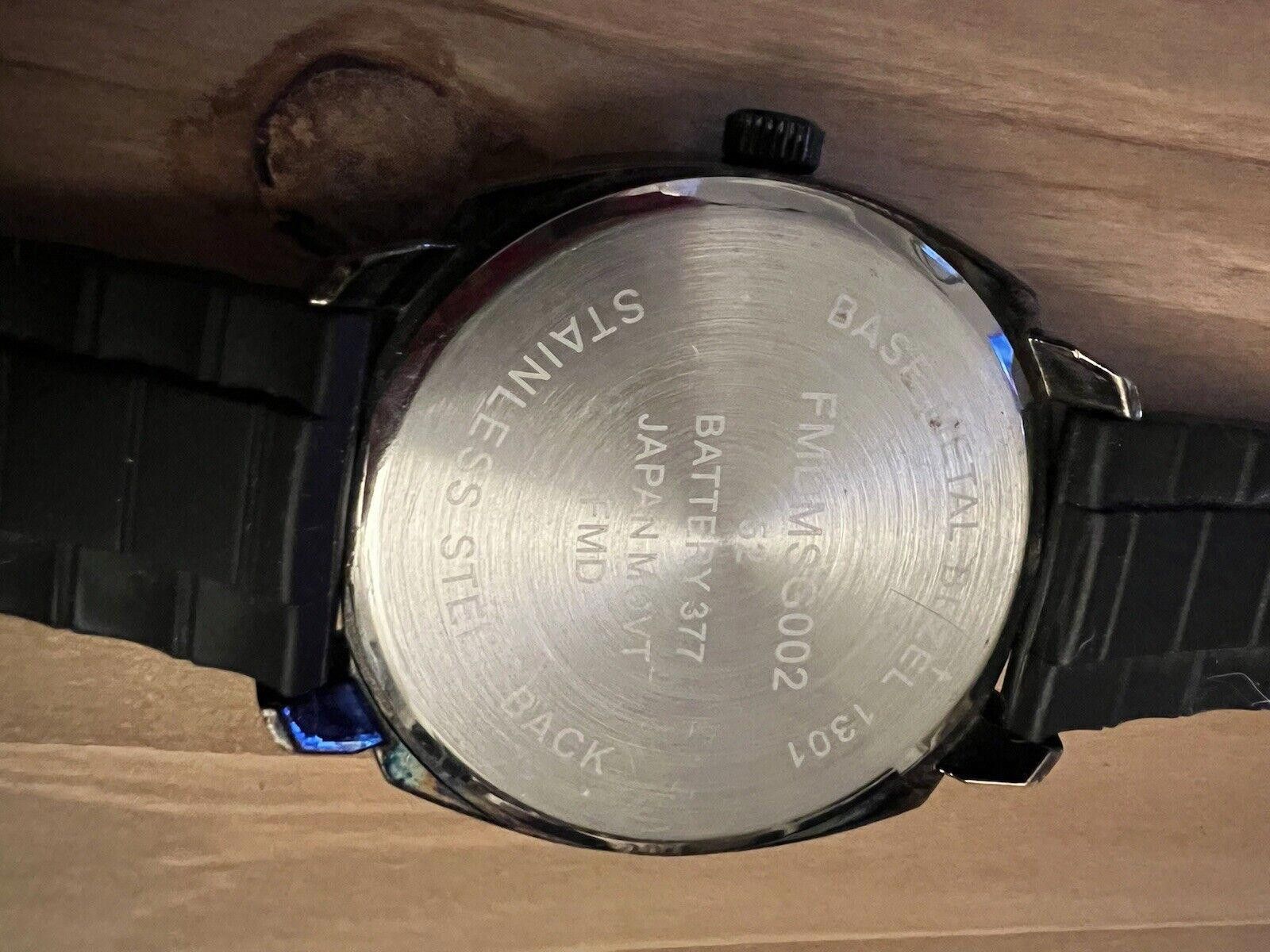 Designer Folio Black Men’s Oversized Watch New Battery Size ONE SIZE - 6 Thumbnail