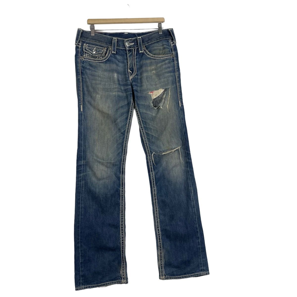True Religion 💥TRUE RELIGION RICKY BIG DISTRESSED DENIM JEAN Size US 34 / EU 50 - 3 Thumbnail