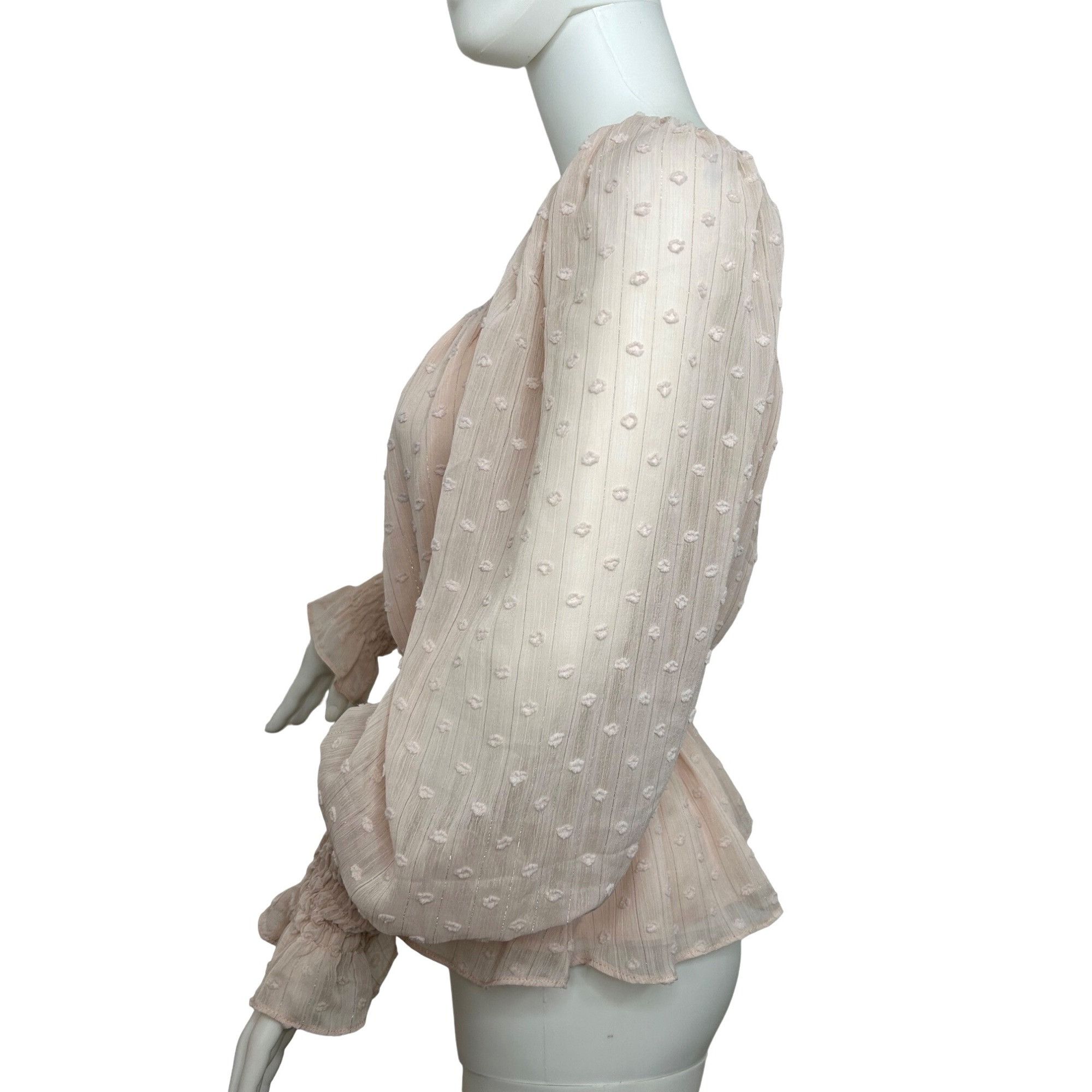 Other DO + BE Blouse Pink S Texture Balloon Sleeve Smocked Ruffle Size S / US 4 / IT 40 - 2 Thumbnail