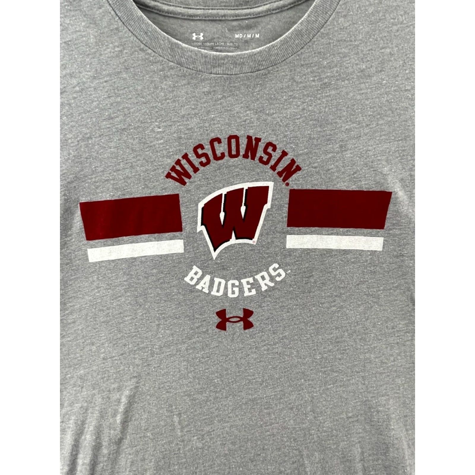 Under Armour Under Armour Shirt Mens Medium Gray Wisconsin Badgers Long Sleeve Crew Neck Pullover Activewear HeatGear Mens Size US M / EU 48-50 / 2 - 2 Thumbnail
