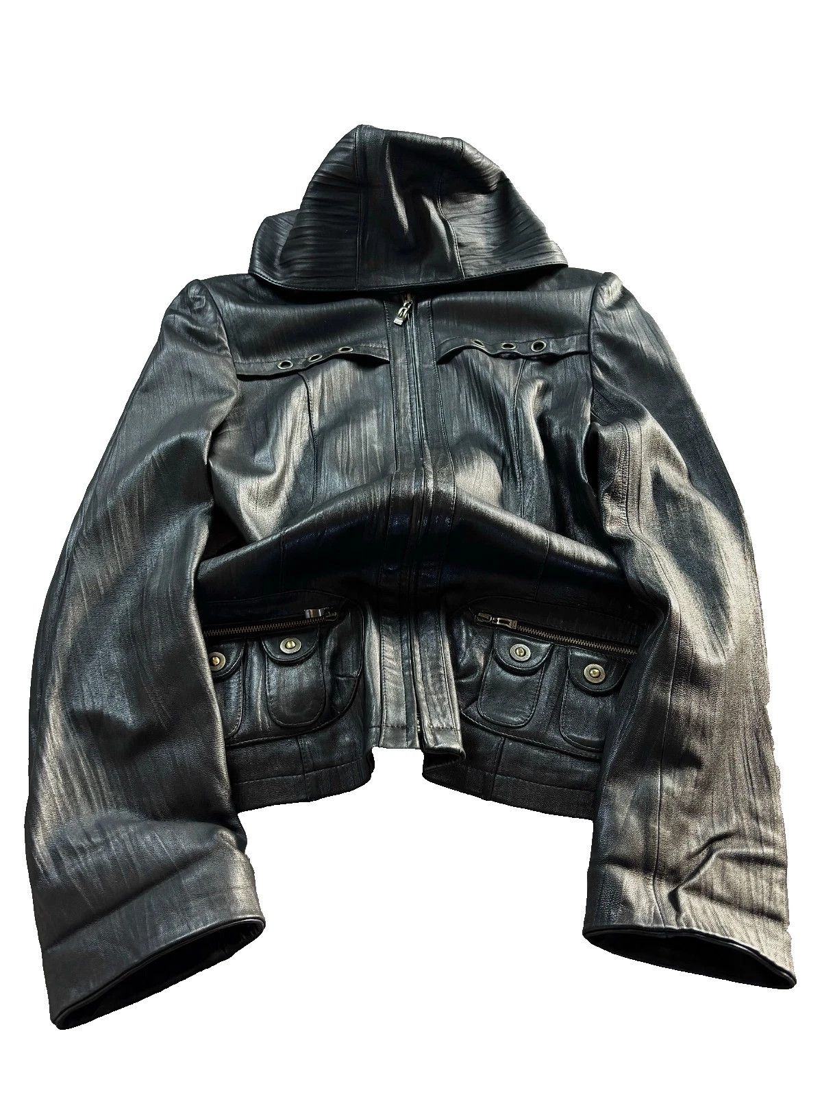 Junya Watanabe 00sJAPANESE RICK OWENS TYPE! CARGO LEATHER JACKET WITH HOOD Size US S / EU 44-46 / 1 - 1 Thumbnail