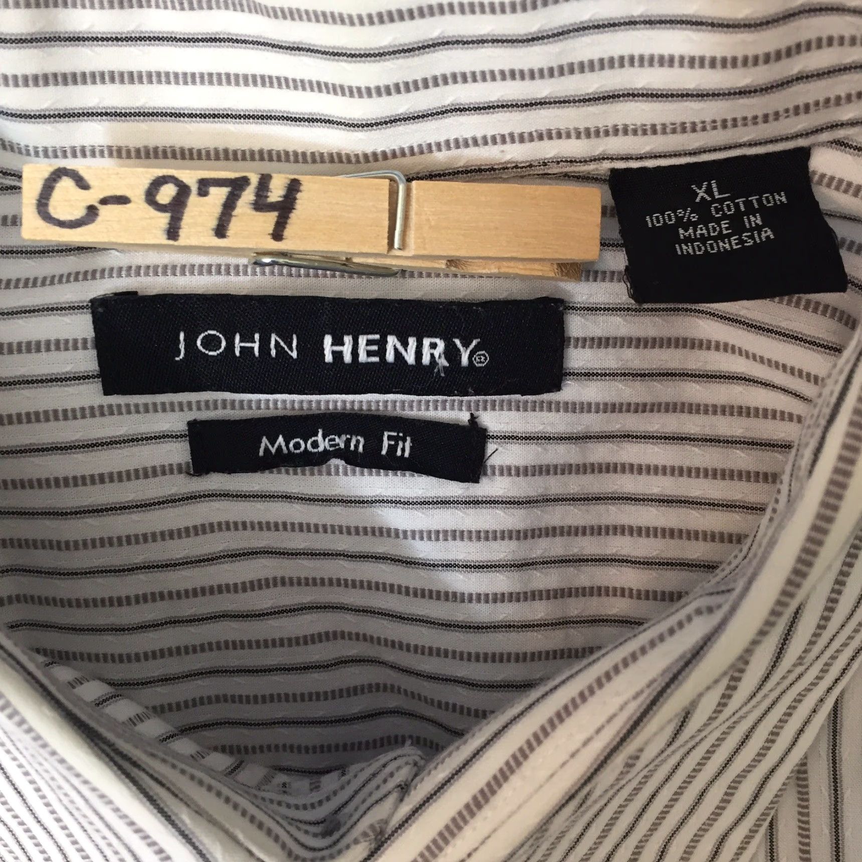 Vintage John Henry Shirt Mens XL White Silver Striped Long Sleeve Button Up Size US XL / EU 56 / 4 - 8 Thumbnail