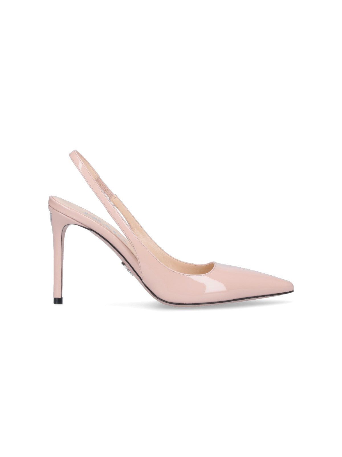 image of Prada Logo Patent Leather Slingbacks Sie 37 in Pink, Women's