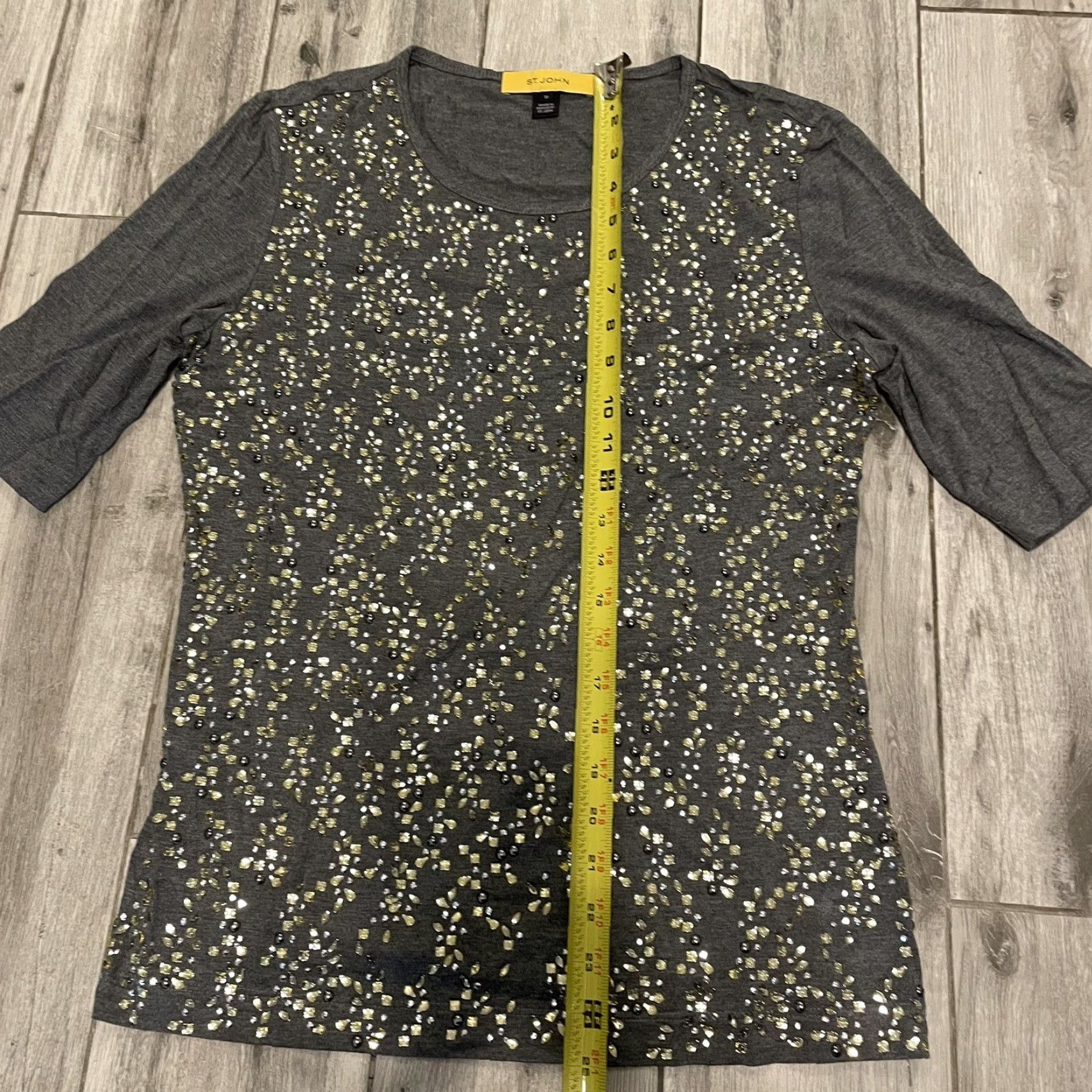 St. John St. John VTG Yellow Label Embellished Top Tee Shirt M Rhinestones Gray Short Sleeve Women Shirt Size M / US 6-8 / IT 42-44 - 6 Thumbnail