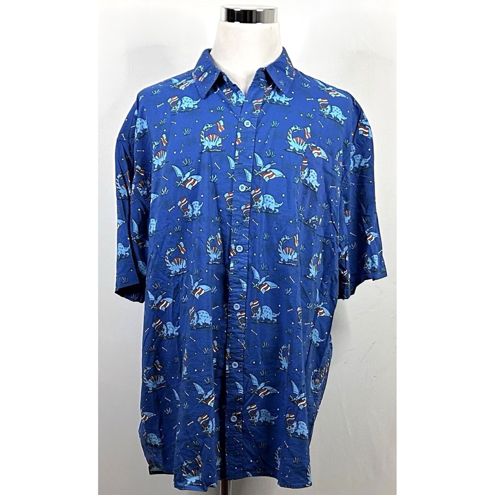 Vintage Tipsy Elves Shirt 4XL Blue USA Flags Dinosaurs 4th of July Hawaiian Short Sleeve Size US XXL / EU 58 / 5 - 2 Thumbnail