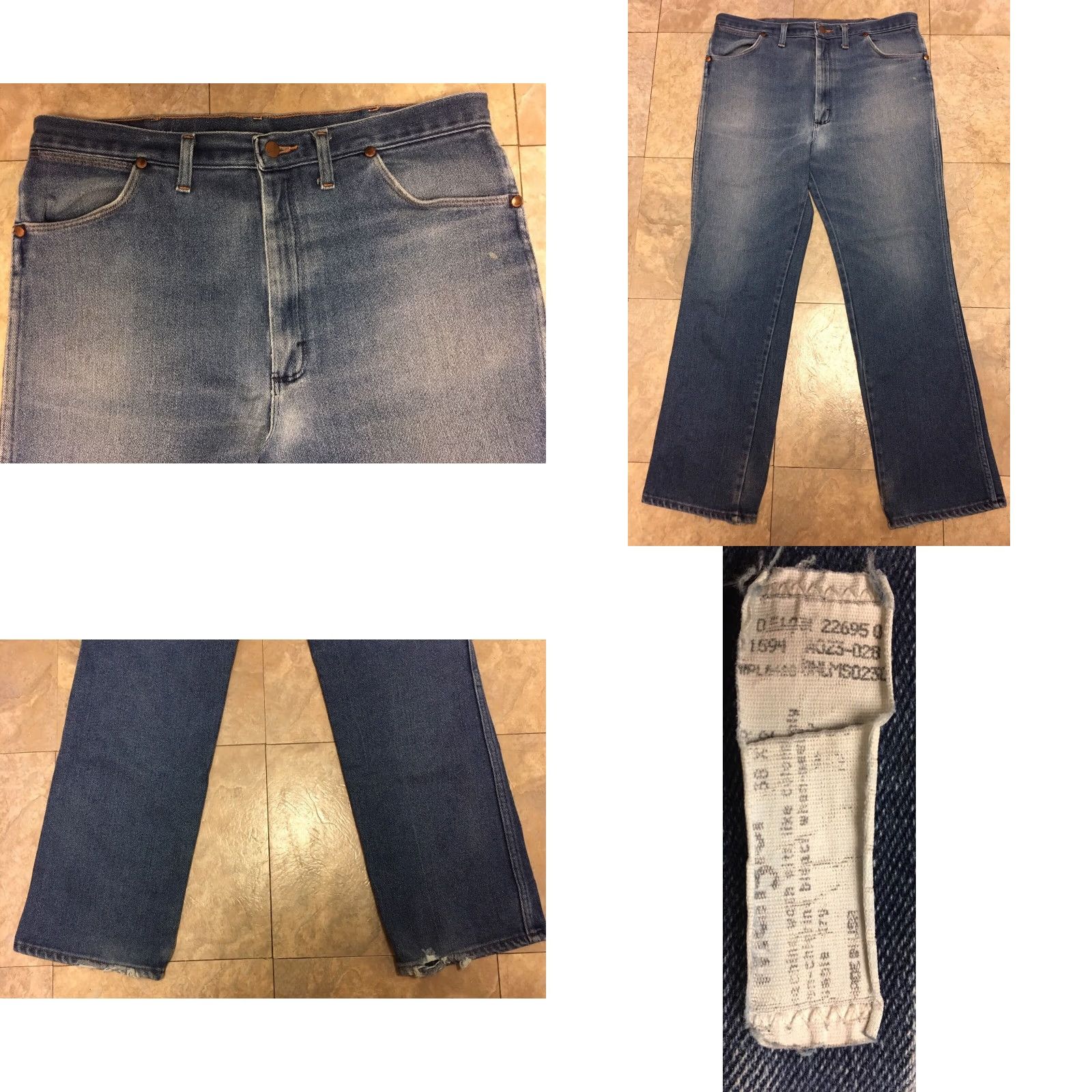 Wrangler VINTAGE Wrangler Jeans Made in USA Sz 38 37" Waist Blue Polycotton Zip zipper fly Regular Famous Wrangler 90s style Mens Girls Boys Size US 37 - 8 Thumbnail