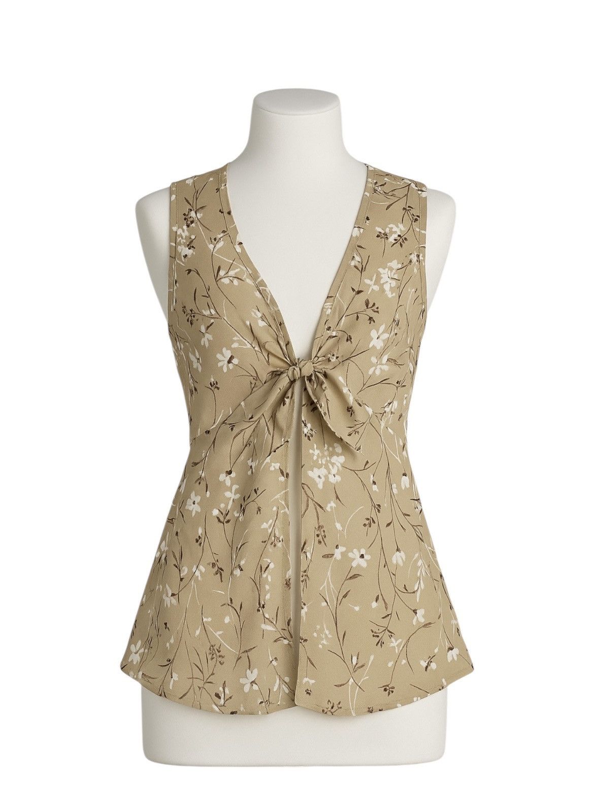 Vintage Floral Sheer Tie Front Open Top