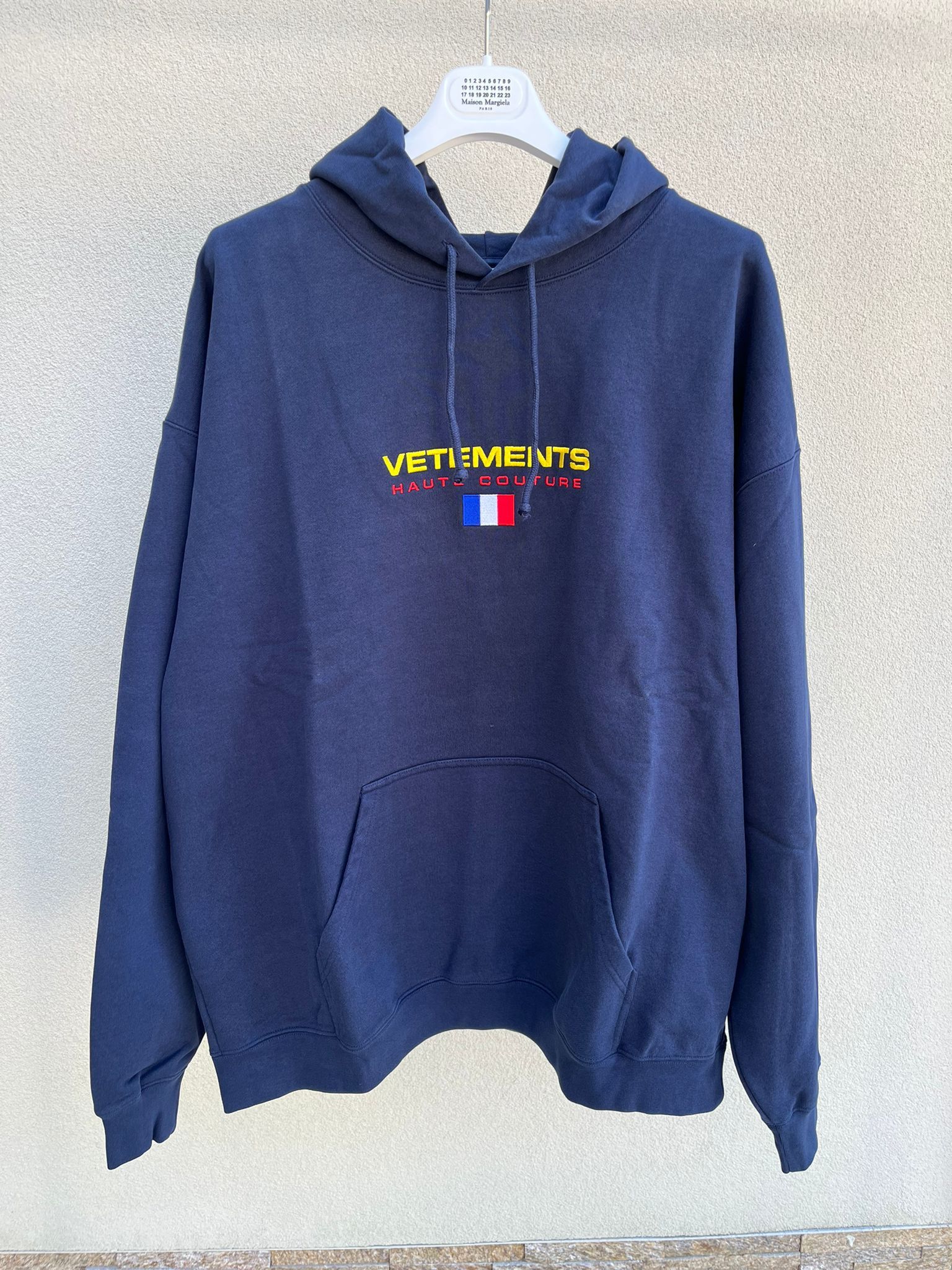 image of Vetements Haute Couture Logo Hoodie In Navy, Men's (Size Medium)