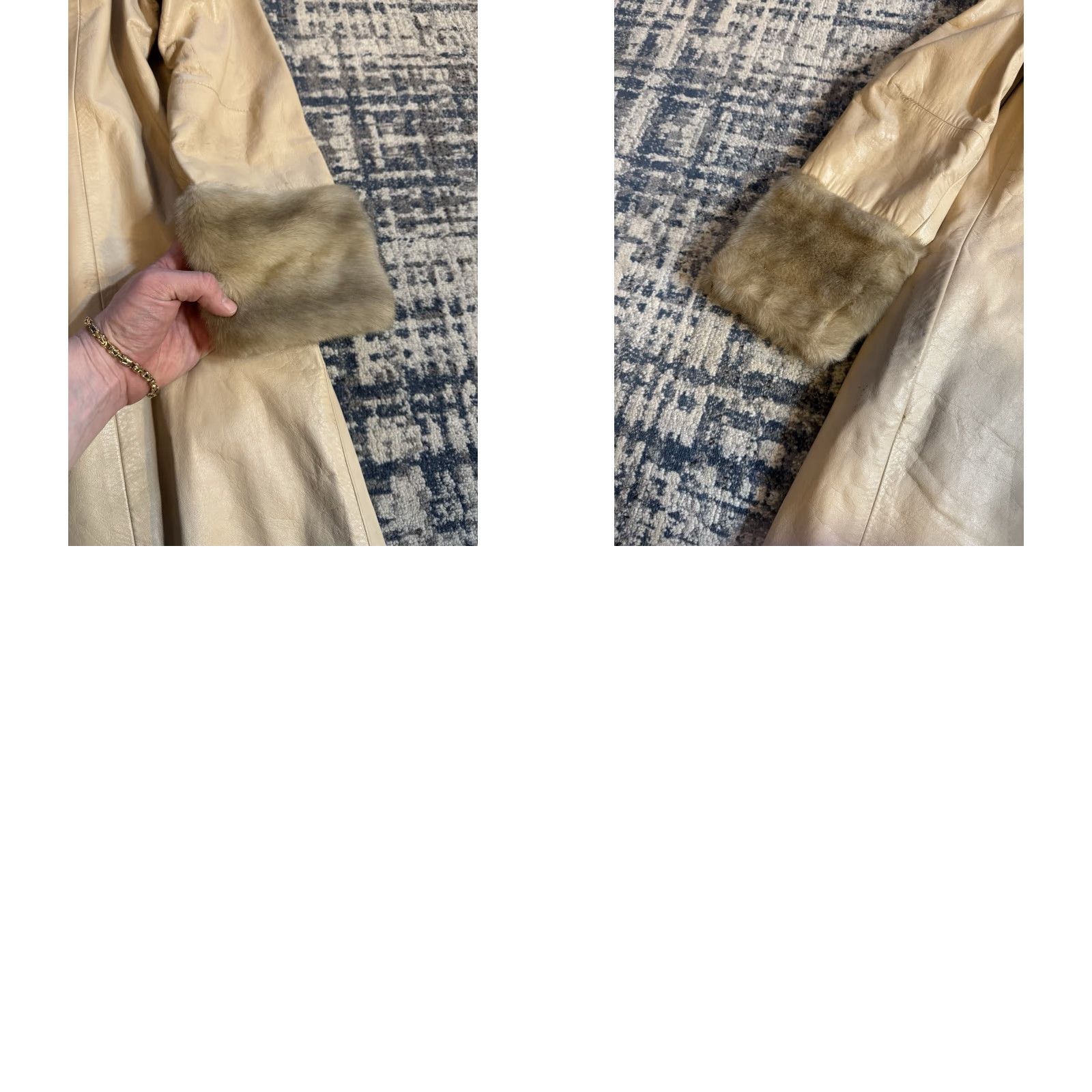 Vintage VINTAGE Lilli Ann Leather Faux Fur Long Coat 60s 1960s Beige Large UK 1960s Coat Glam Rock Mens Womens Size L / US 10 / IT 46 - 10 Thumbnail