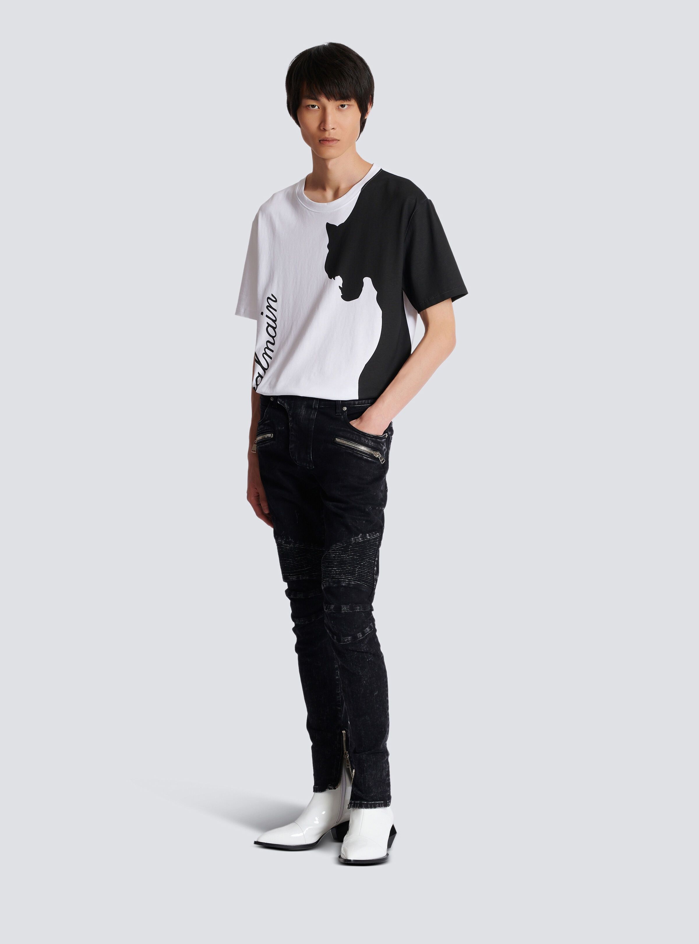 Balmain o1s1wg110125 T-Shirt in White Black Size US L / EU 52-54 / 3 - 2 Thumbnail