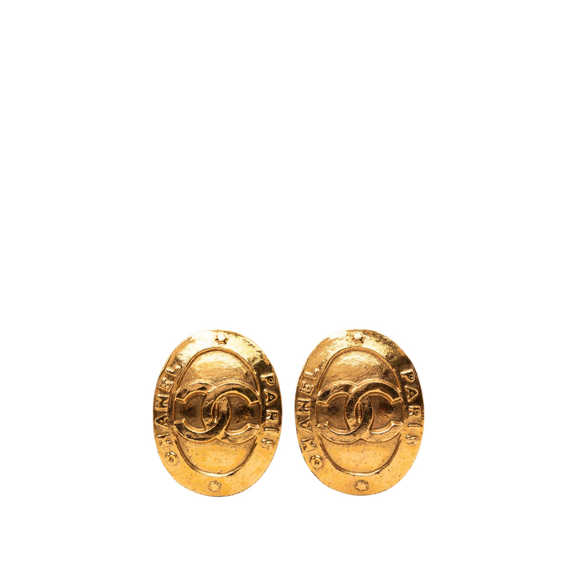 Chanel Chanel Gold Plated CC Oval Clip on Earrings Size ONE SIZE - 1 Thumbnail