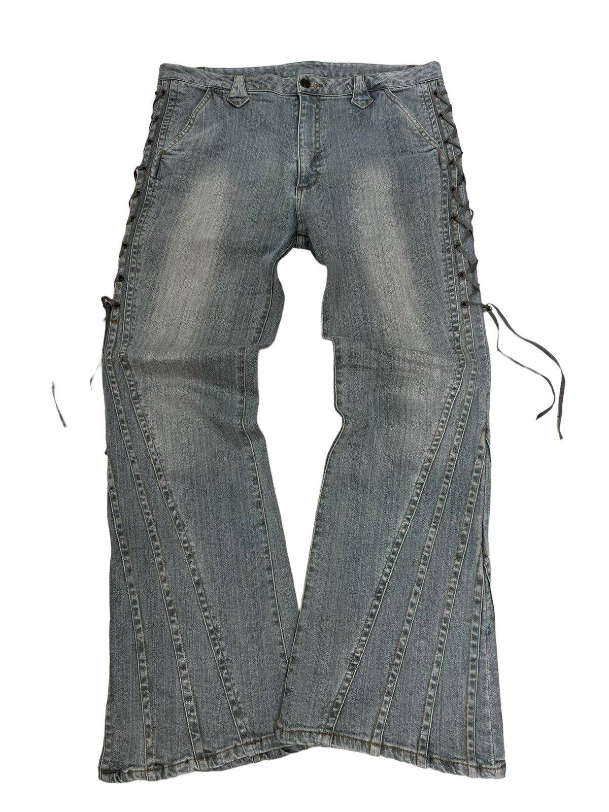 If Six Was Nine Tornado Mart Lace Up Flared Denim Jeans Patchwork