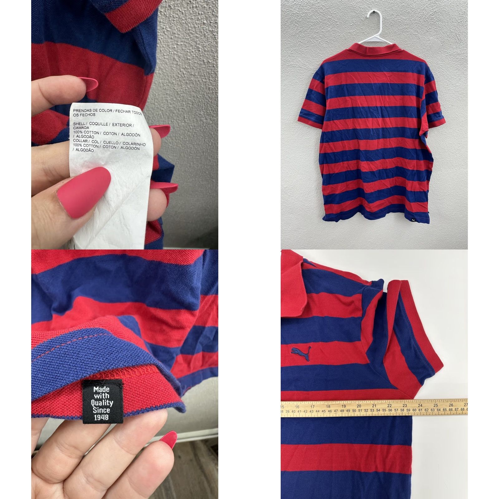 Puma Puma Mens Polo Shirt XL Blue Red Striped Short Sleeve Collared Polo Shirt Regular Fit Men's Polo Shirt - 100% Cotton, Machine Washable Size US XL / EU 56 / 4 - 8 Thumbnail