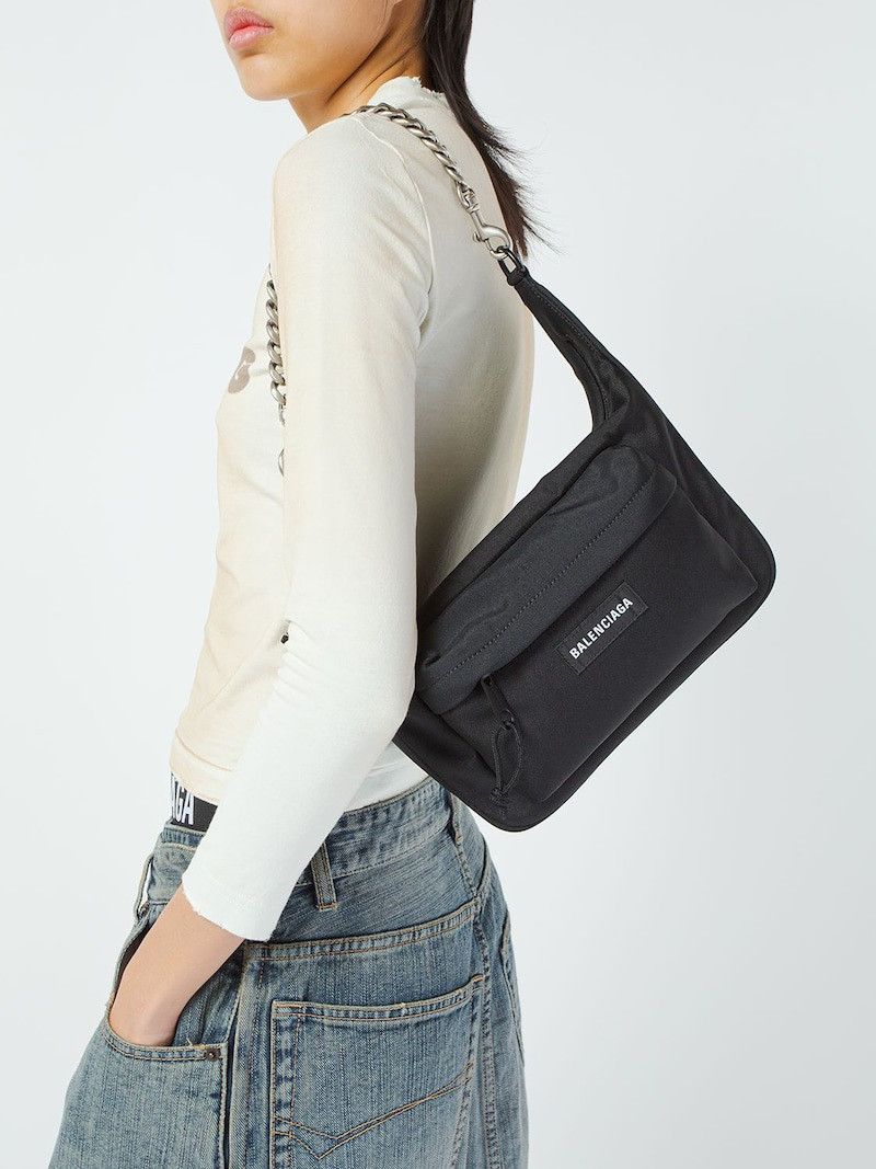 image of $2.8K Value Balenciaga Raver Nylon Medium Bag in Black, Women's