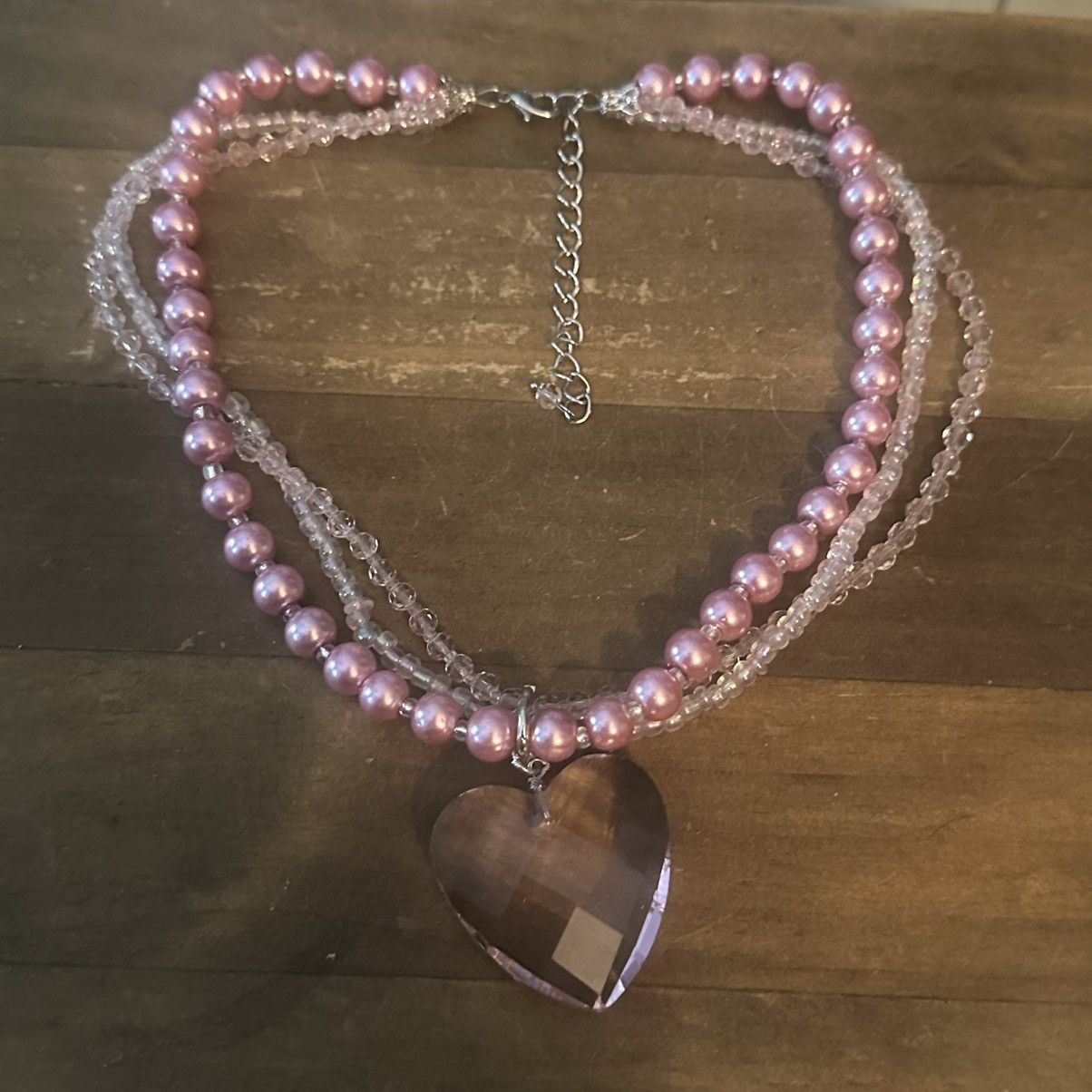 Other Pink multi strand crystal & pearl heart pendant necklace Size ONE SIZE - 2 Thumbnail