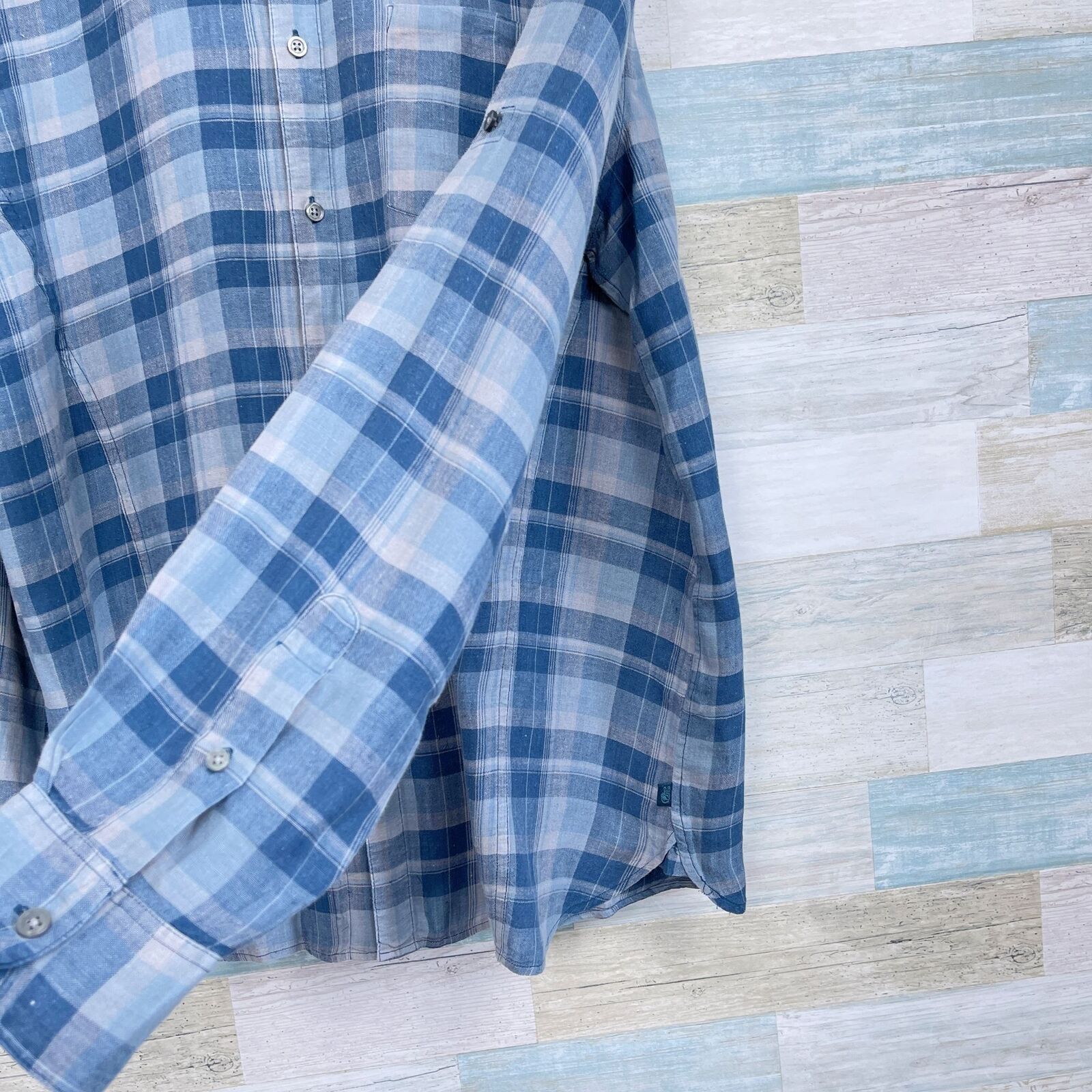 John Varvatos John Varvatos USA Linen Shirt Blue Plaid Button Down Mens XL Size US XL / EU 56 / 4 - 4 Thumbnail