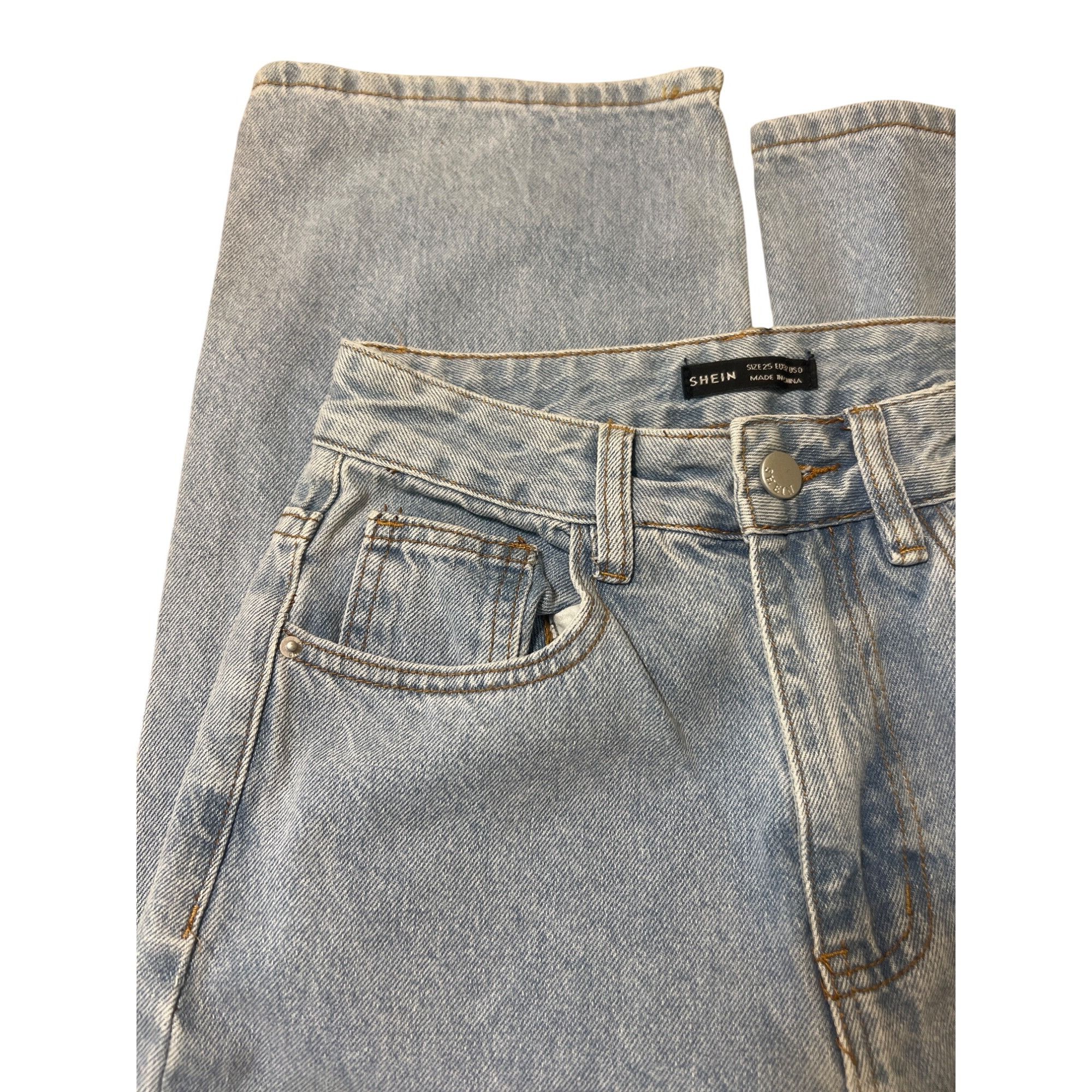 Shein Shein Light Wash Distressed Ripped High Waisted Straight Leg Size 25" / US 0 / IT 36 - 3 Thumbnail