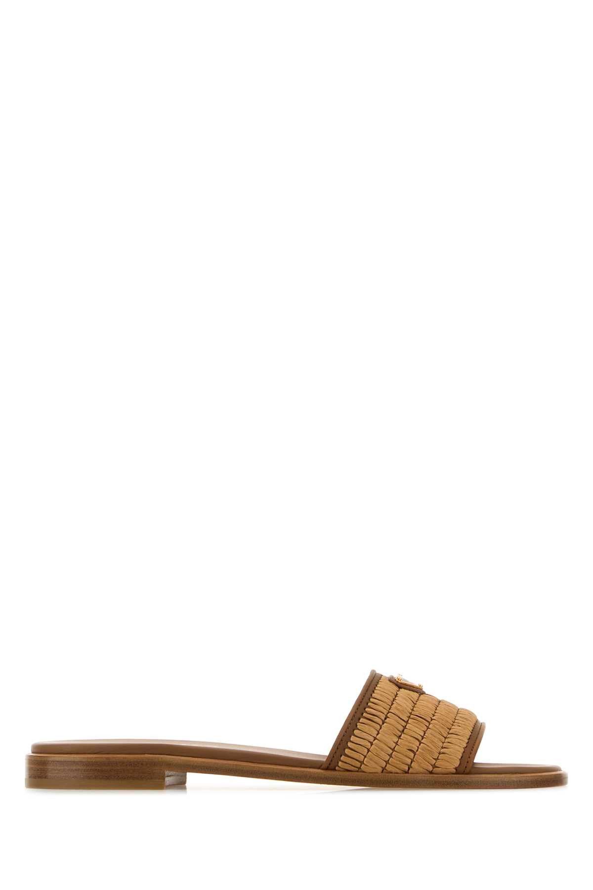 Prada Brown Raffia Slippers Size US 10 / IT 40 - 1 Thumbnail
