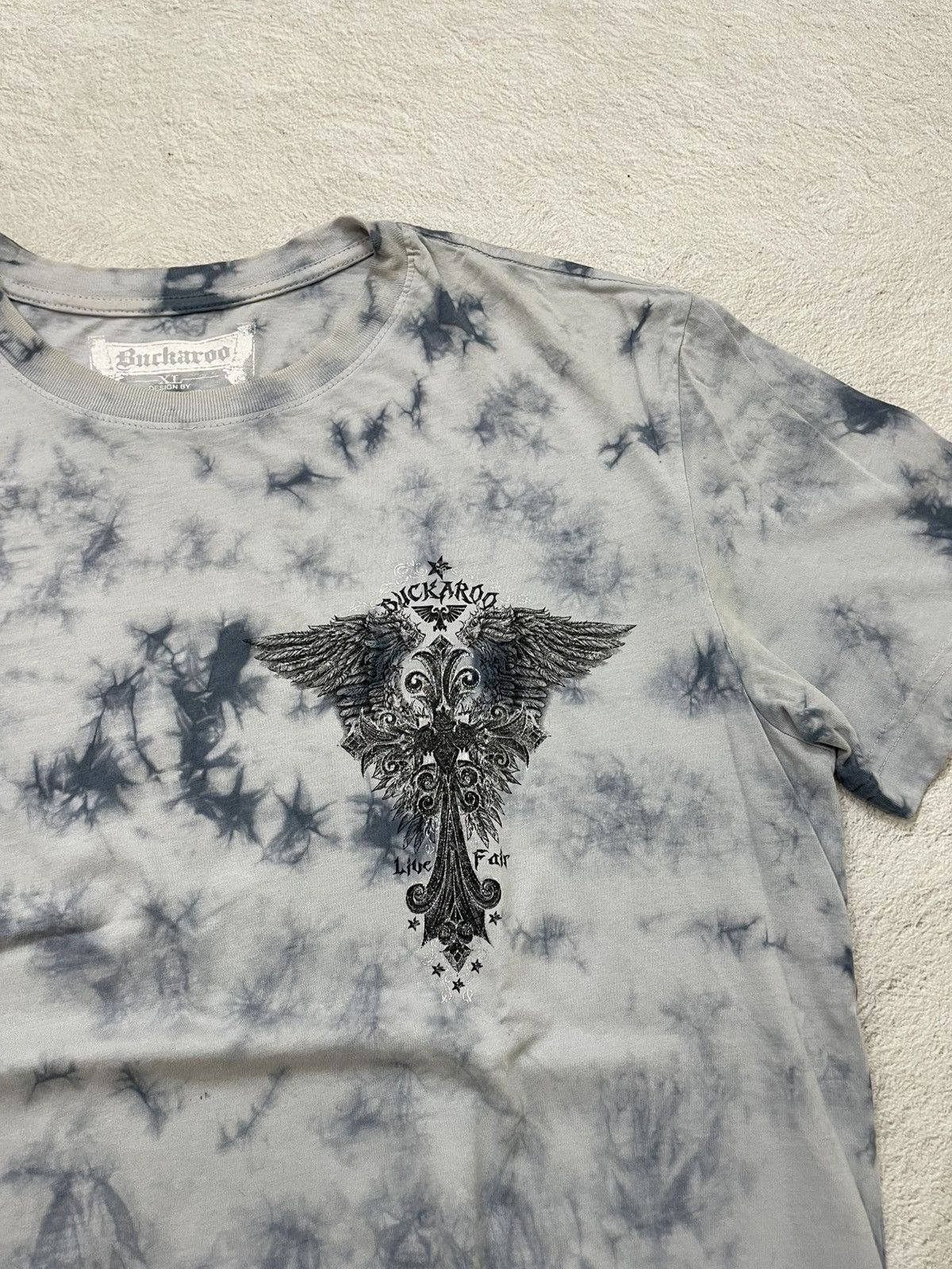 Le Grande Bleu (L.G.B.) 2000s Afliction Angel Wings Cross Tyd Die Shirt Poem Y2K LGB Size US L / EU 52-54 / 3 - 4 Thumbnail