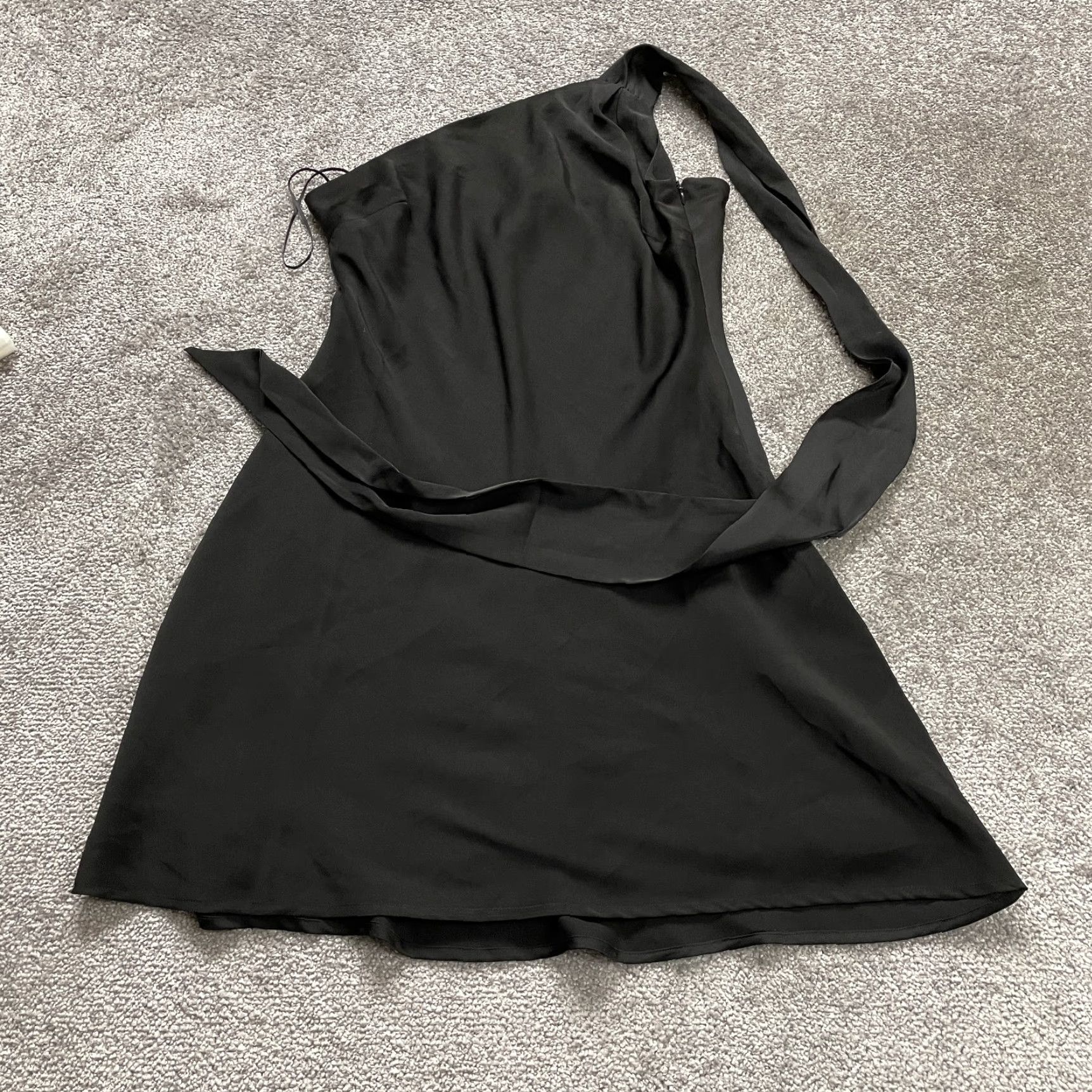 Venus Le Lis Dress Womens Large Black One Shoulder Mini Silk Solid A-Line Party Size L / US 10 / IT 46 - 3 Thumbnail