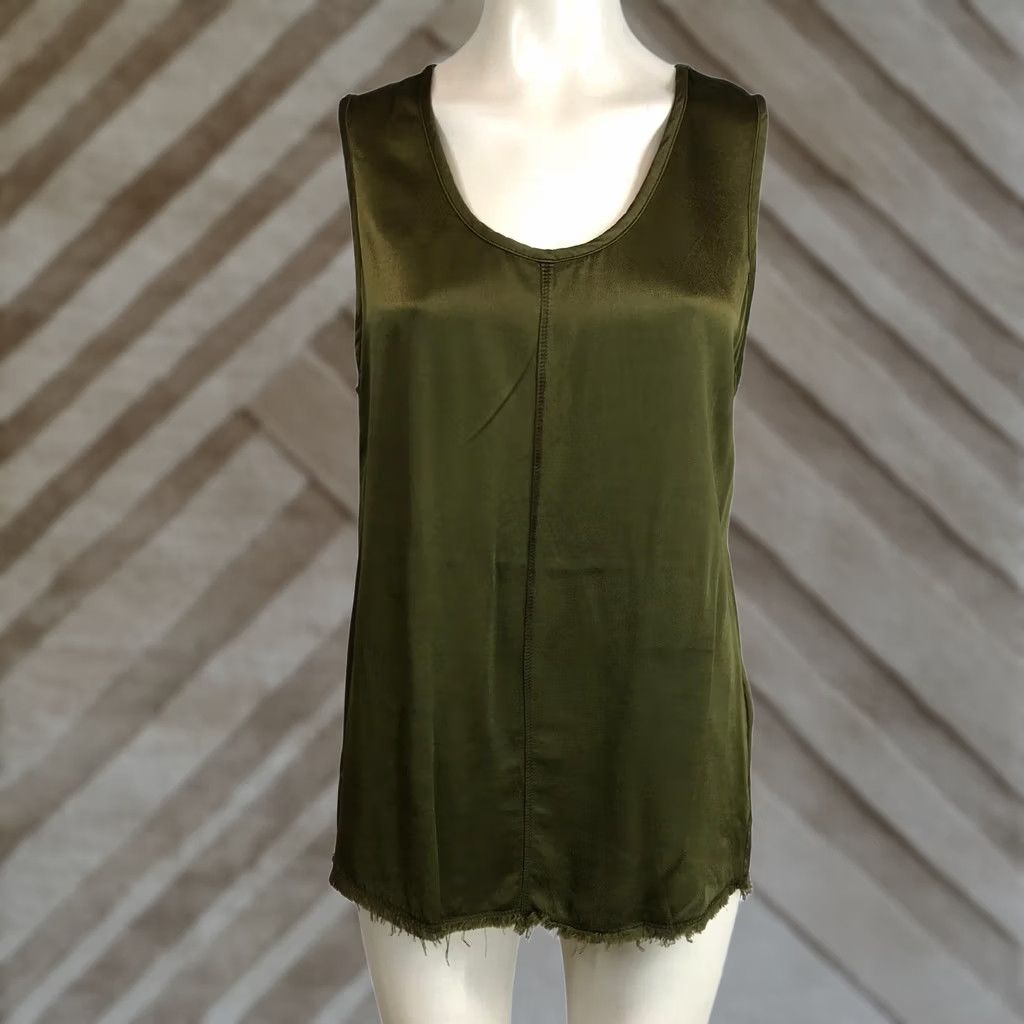 Olive XCVI Womens Olive Green Satin Jersey Sleeveless Top Small 1428Z - & Fringe Tank Size S / US 4 / IT 40 - 1 Thumbnail