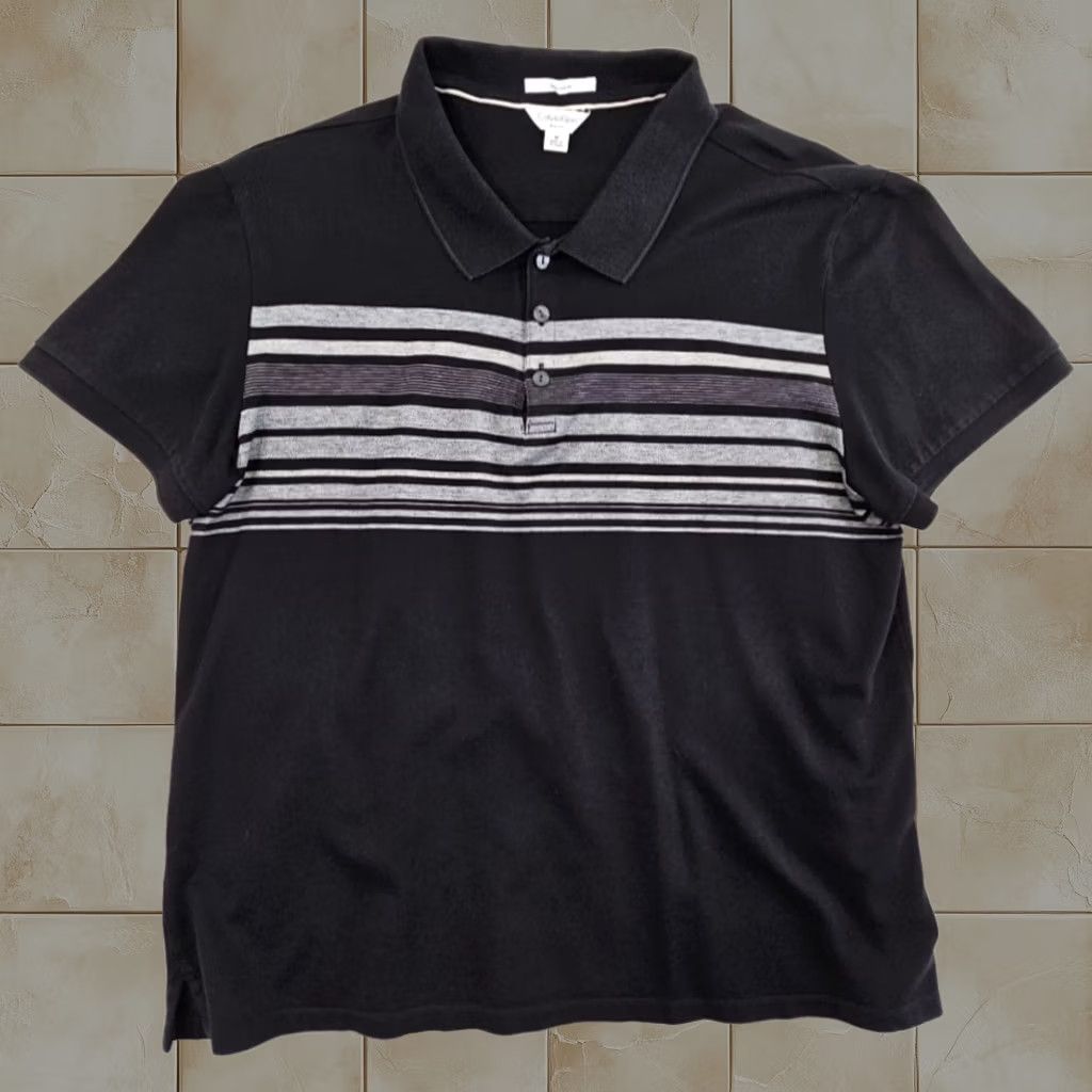 Calvin Klein Polo Shirt Mens Medium Gray Black Slim Fit Golf Tennis, Men's