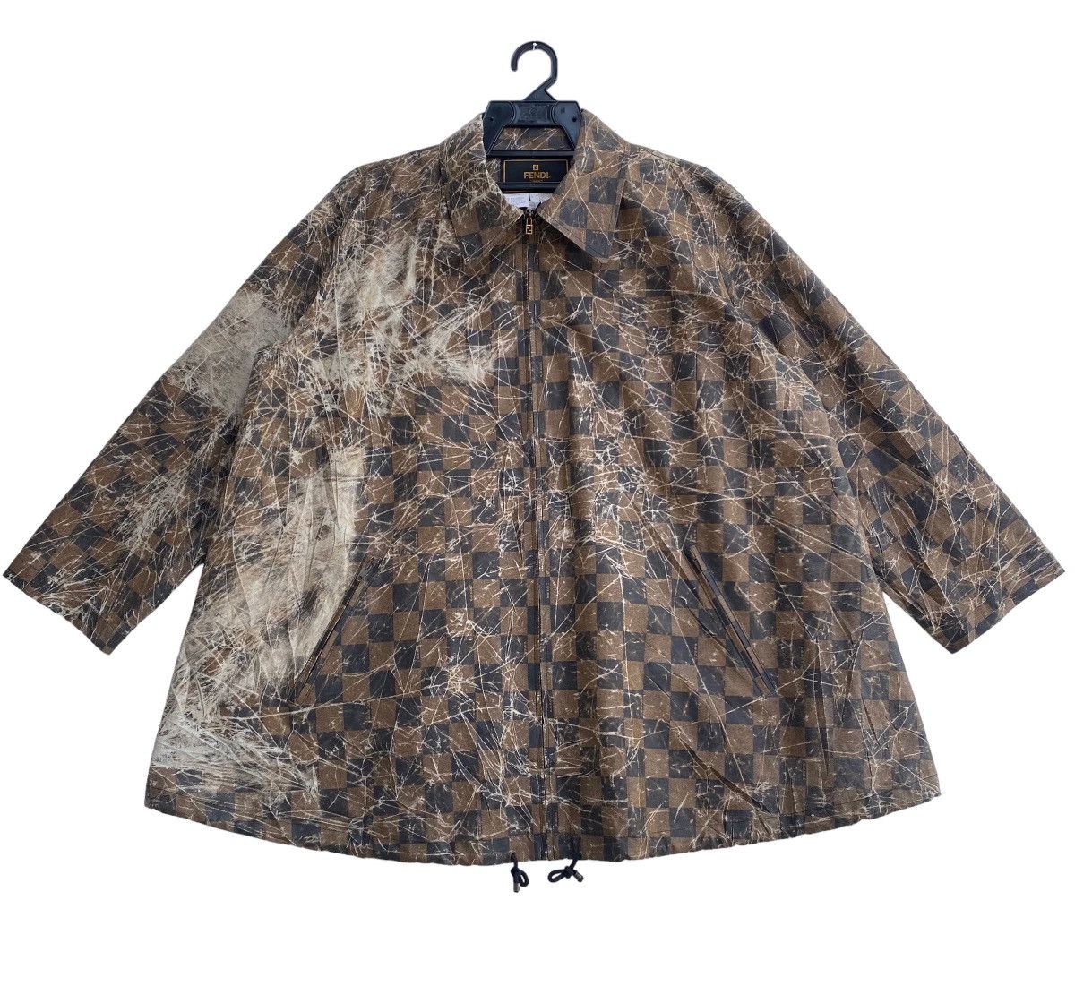 Fendi × Vintage 80s FENDI zucca all overprinted checkerboard oversize jacket Size XS / US 0-2 / IT 36-38 - 1 Thumbnail