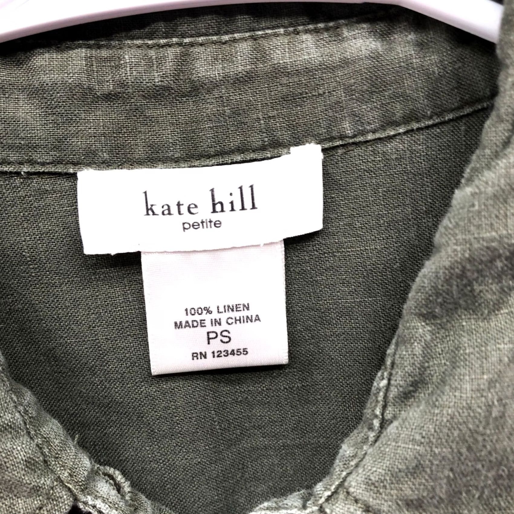 Vintage VINTAGE Kate Hill 100% Linen Button Down Shirt Womens SP Army Green Roll Tab Sleeve Shirt Size S / US 4 / IT 40 - 5 Thumbnail