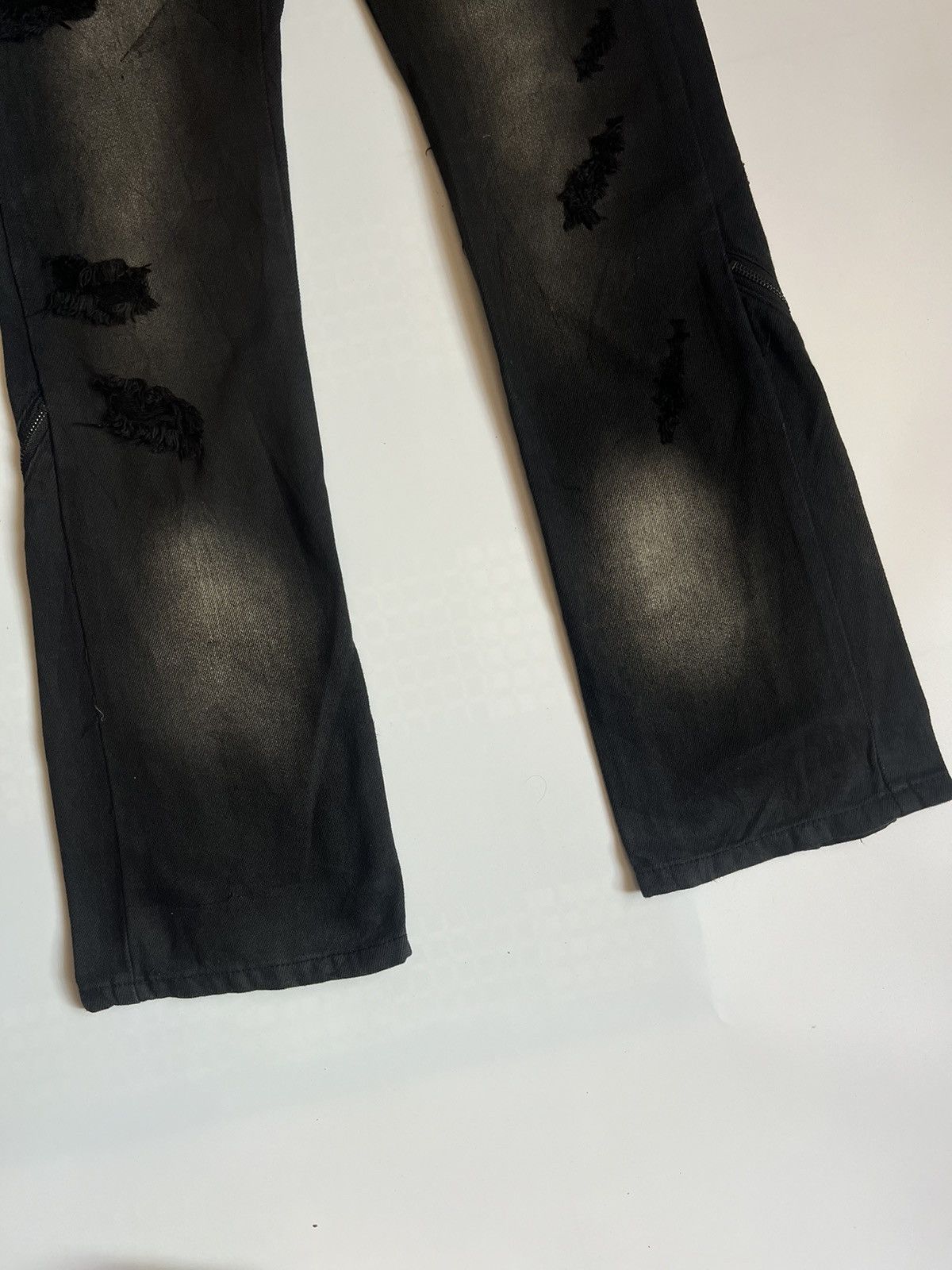 Japanese Brand Roshell Zipper Flare Bondage Distressed Denim Size US 31 - 4 Thumbnail