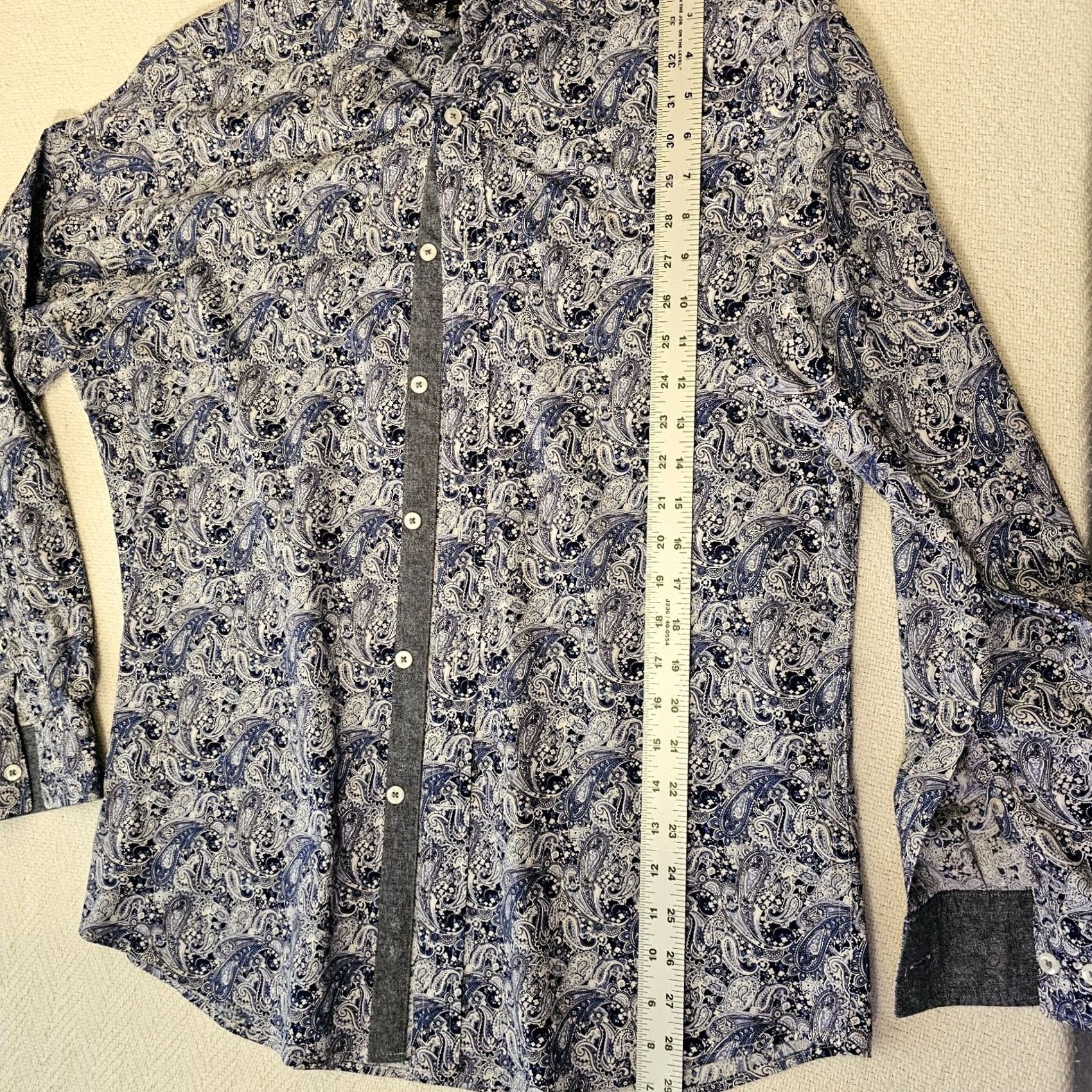 Cremieux Daniel Cremieux Premium Denim Shirt Men's L Blue Paisley Flip Cuff Button-Front Collared Long Sleeve Casual Party/Cocktail Shirt Size US L / EU 52-54 / 3 - 5 Thumbnail
