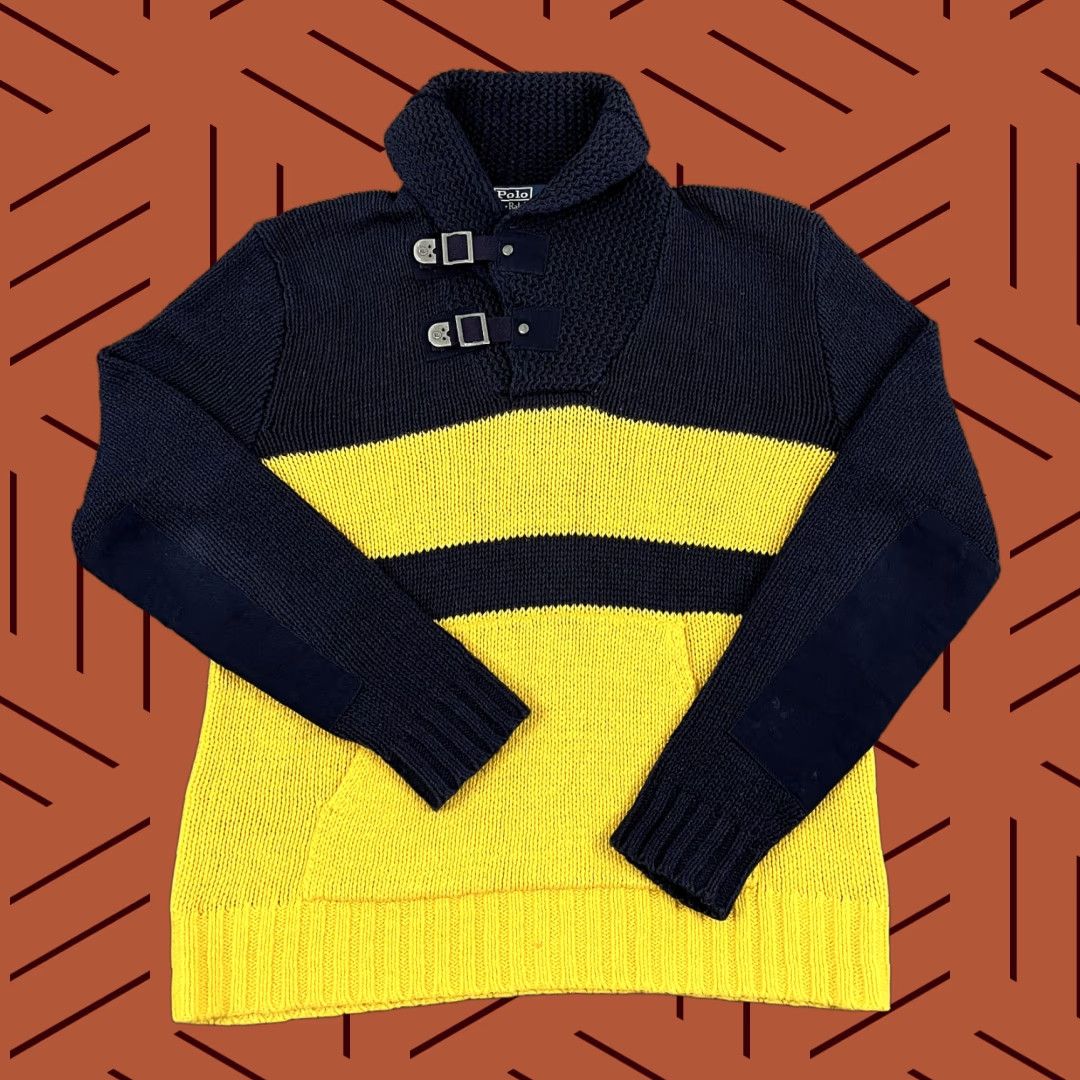 Polo Ralph Lauren POLO RALPH LAUREN Sweater Nautical Mens Medium Blue Yellow Linen Cotton Shawl Size US M / EU 48-50 / 2 - 1 Thumbnail