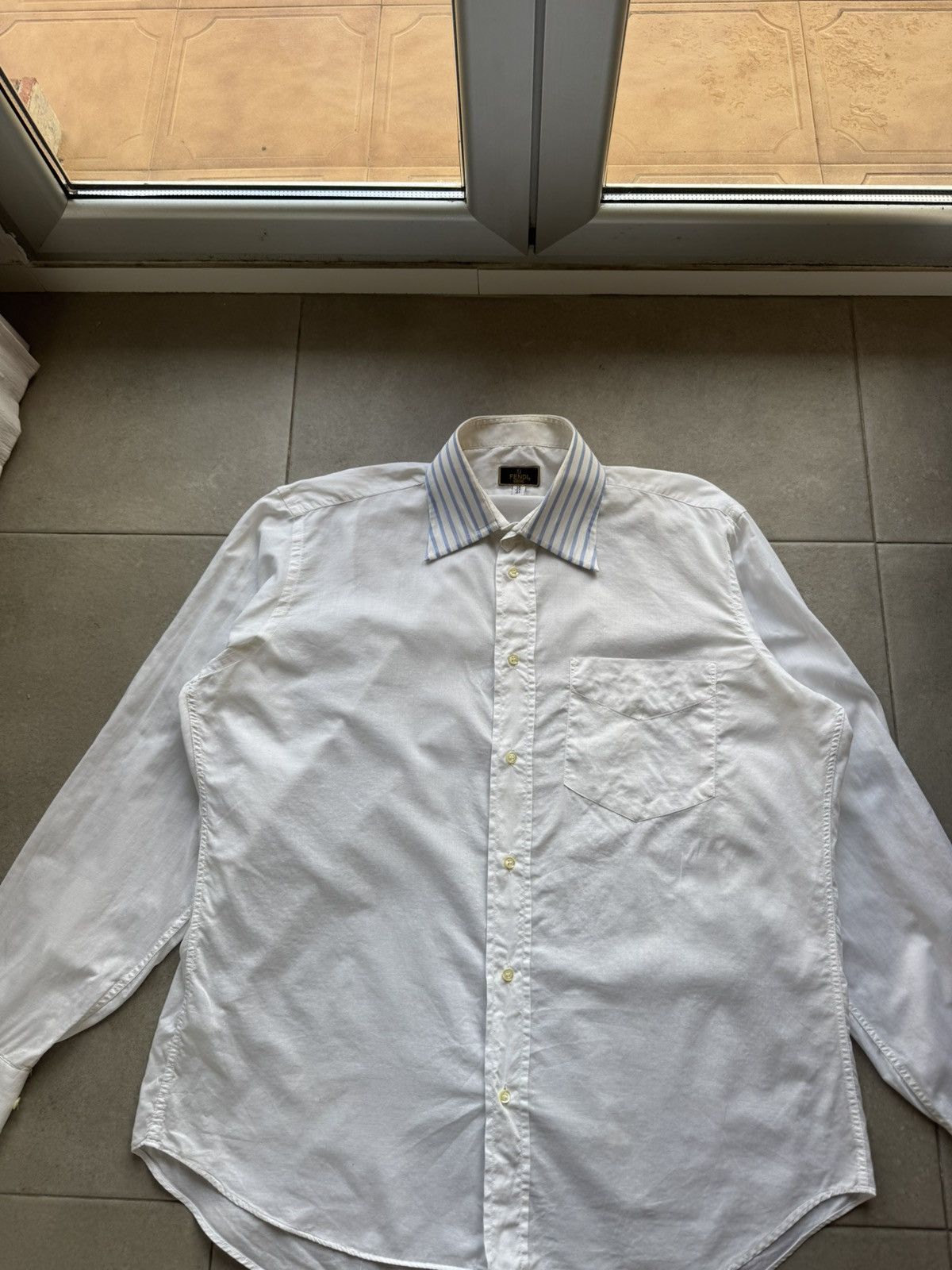 Fendi Fendi Vintage 16/41 Size White Button Striped Collar LongSleeve Button Shirt Size US L / EU 52-54 / 3 - 4 Thumbnail