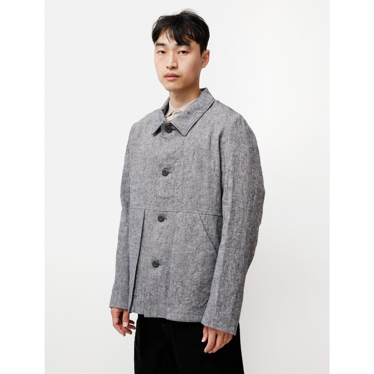 Frank Leder Work Jacket Grey Blue Textured Linen Chore - L NWT $490 Size US L / EU 52-54 / 3 - 9 Thumbnail
