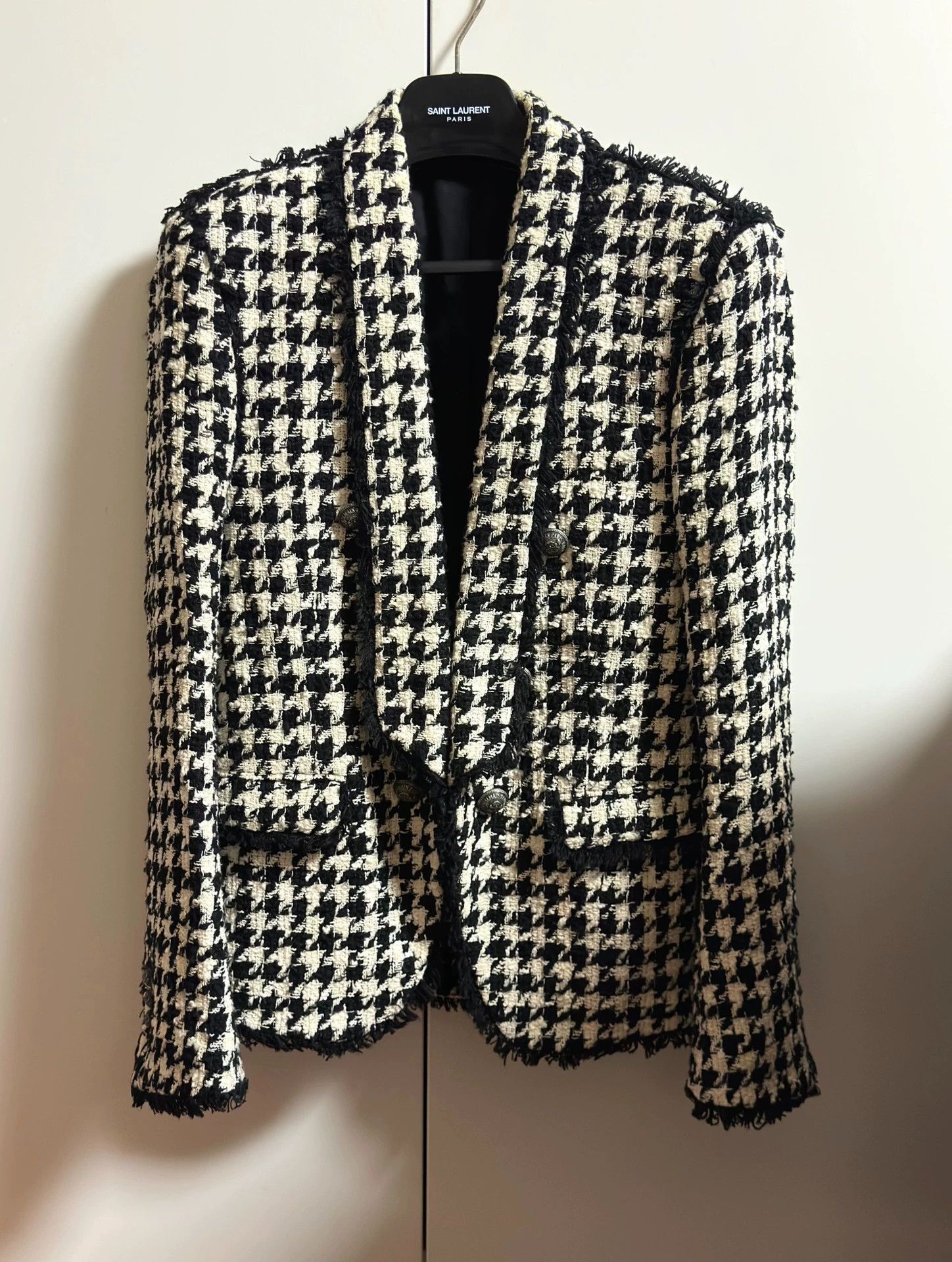 BALMAIN Black and White Houndstooth Blazer