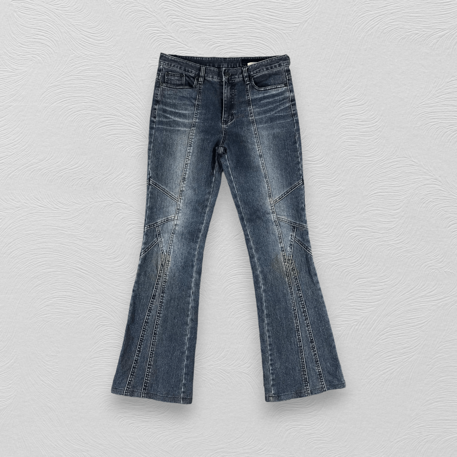 Japanese Brand Blue Jam Jeans Blue Patchwork Flare Denim KJ1325 Size US 30 / EU 46 - 1 Thumbnail