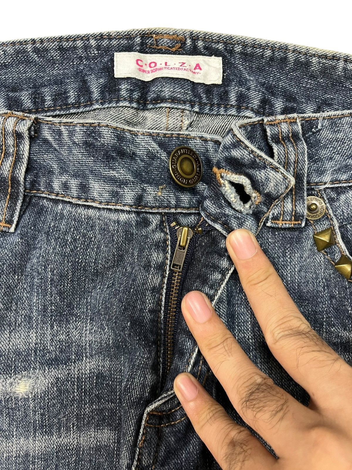 Japanese Brand × Seditionaries Vintage Japanese Brand Blue Wash Studded Flare Jeans Size 31" - 3 Thumbnail