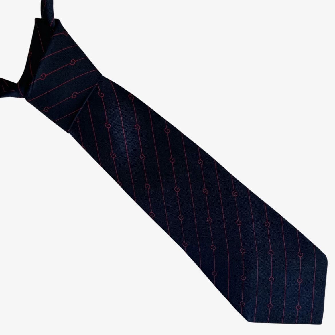 Gucci Vintage 80s Gucci G Monogram Red & Navy Striped Silk Tie Size ONE SIZE - 1 Thumbnail