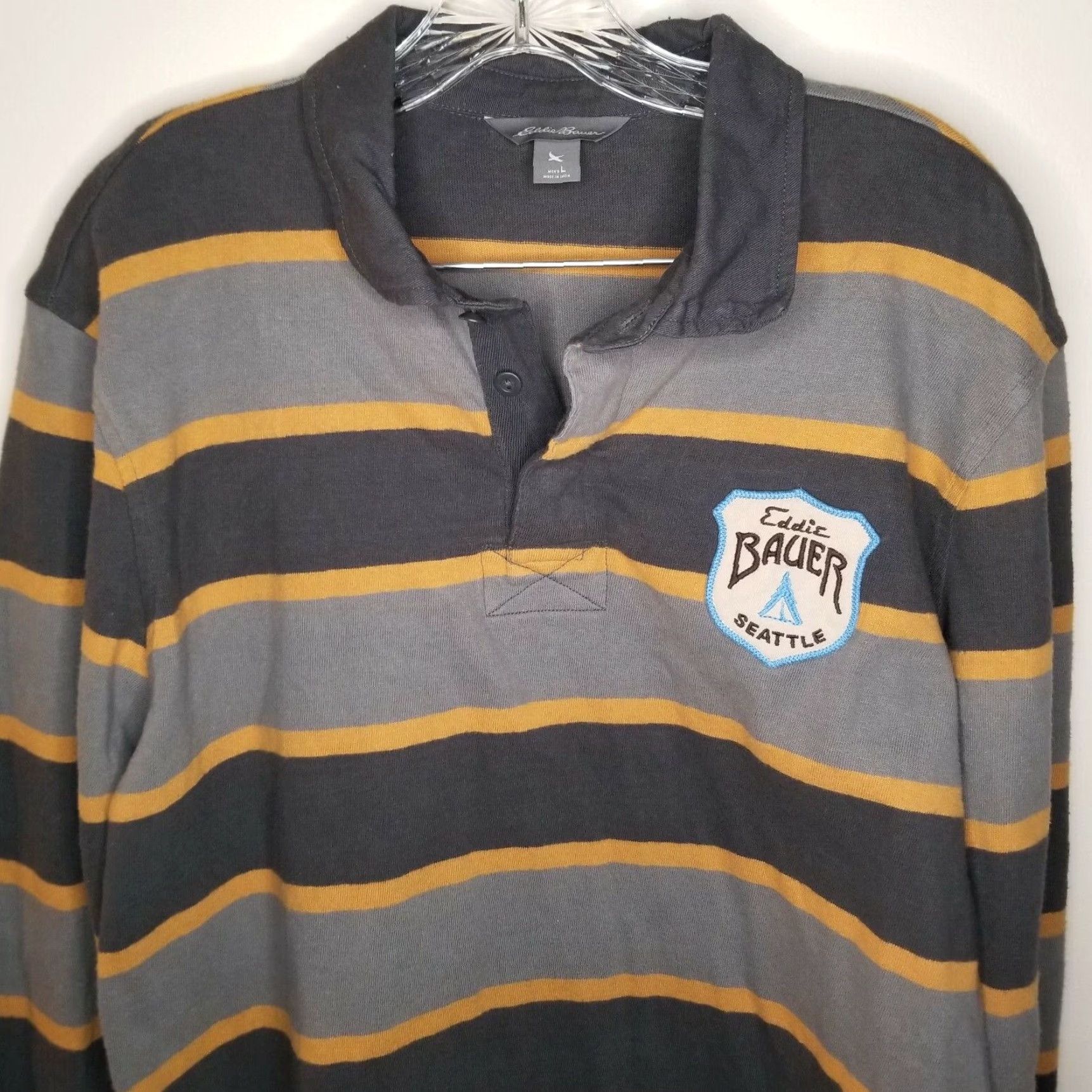 Eddie Bauer Eddie Bauer Striped Polo Shirt Mens Long Sleeve Gray Size Large Size US L / EU 52-54 / 3 - 2 Thumbnail