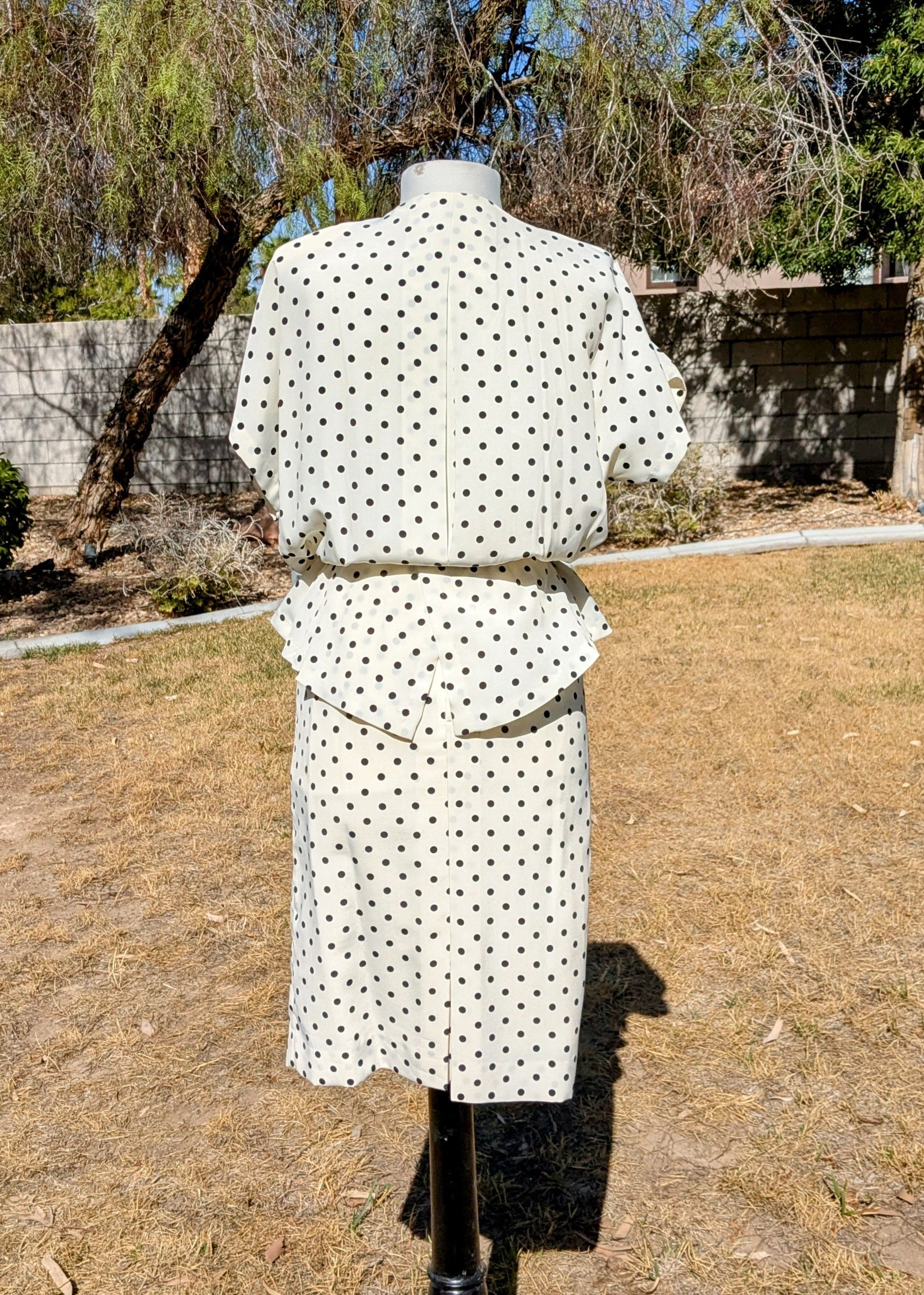 Vintage 1980 Original Fashion Retro Polka Dot 2pc Blouse & Skirt Set Size M / US 6-8 / IT 42-44 - 4 Thumbnail