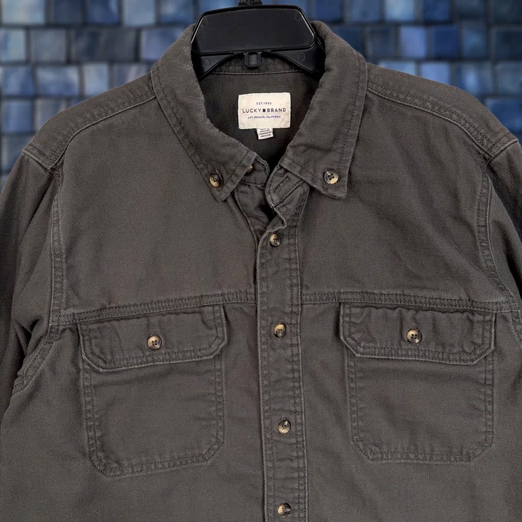 Lucky Brand Lucky Brand Shirt Mens Large Gray Twill Button-Front Utility Pockets Shacket Jacket Casual Workwear Size US L / EU 52-54 / 3 - 1 Thumbnail
