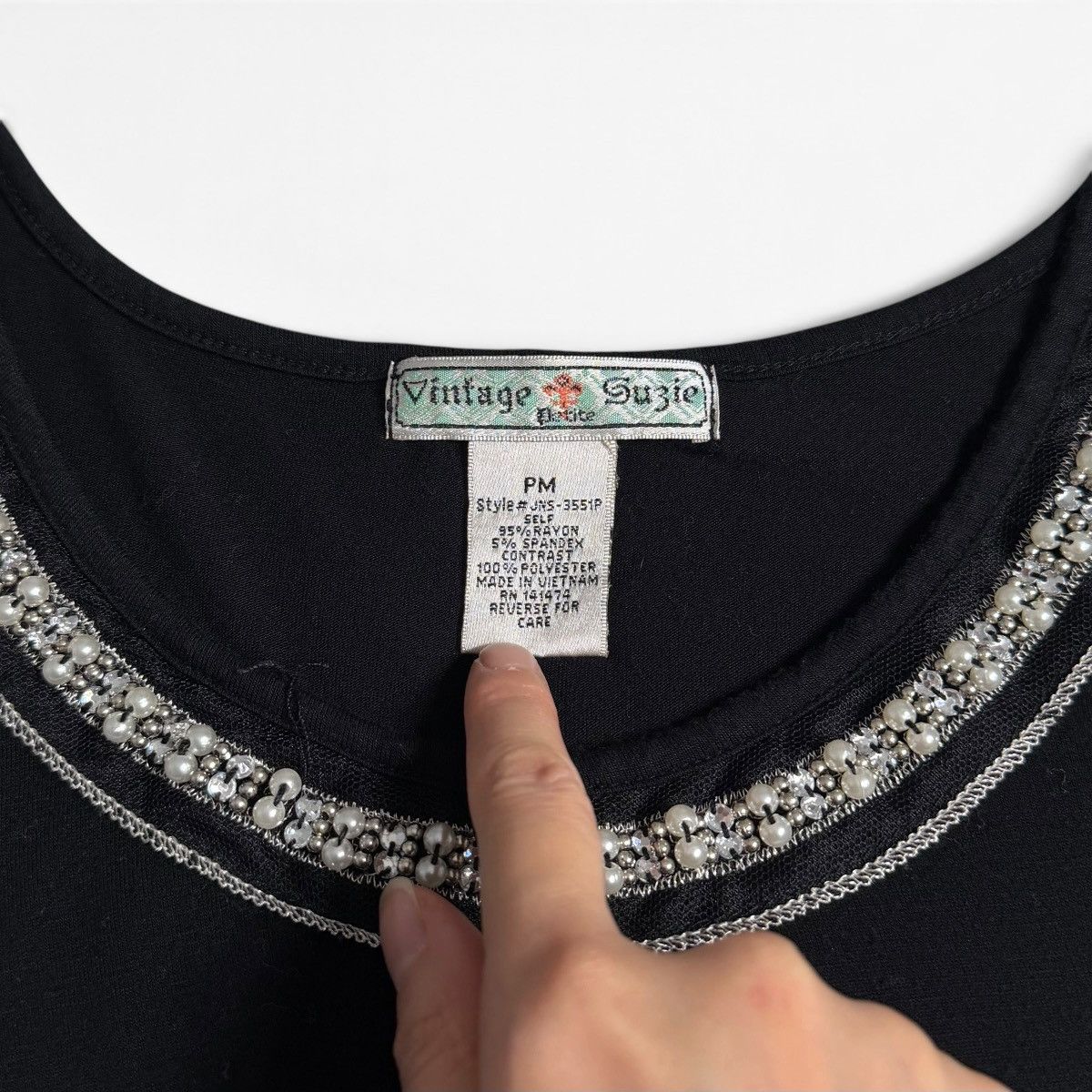 Other Black Short Sleeve Long Length Tunic Embellished Neckline Size M / US 6-8 / IT 42-44 - 3 Thumbnail