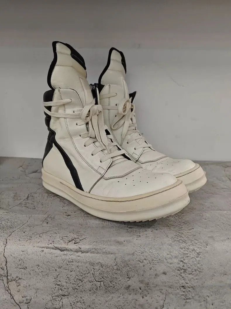 Rick Owens Rick Owens White và Black Geobasket Sneakers. Size US 7.5 / EU 40-41 - 3 Thumbnail