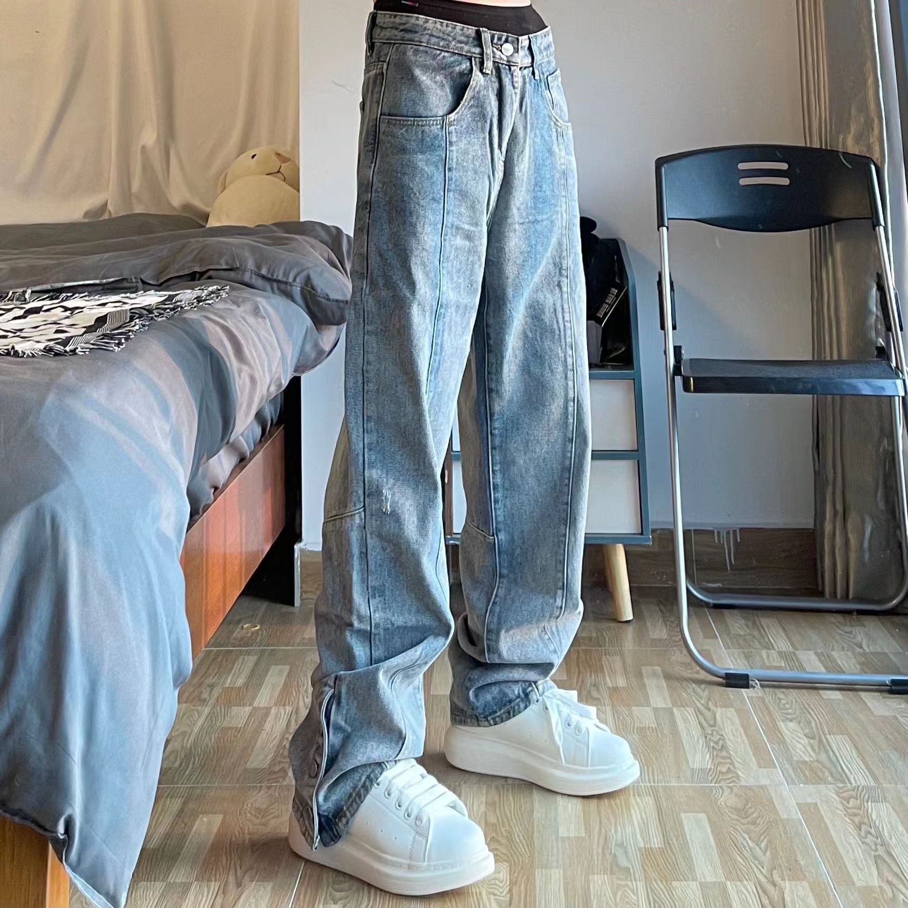 image of High Street Vintage Ribbed Casual Jeans in Blue, Men's (Size 32)