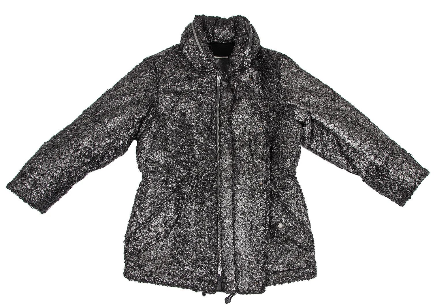 Issey Miyake Foil Print Fur Half Coat in Black Silver, Size M Size US M / EU 48-50 / 2 - 8 Thumbnail