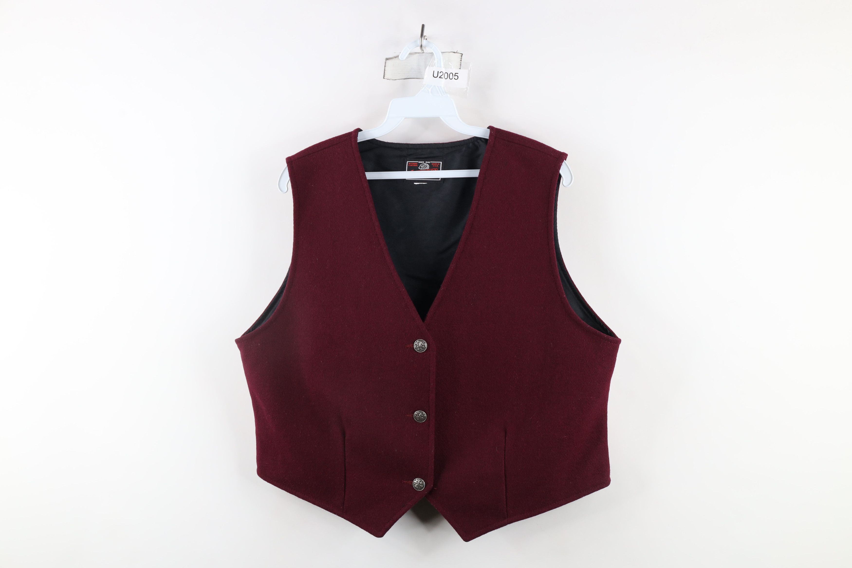 Vintage Vintage 90s Streetwear Back Button Vest Jacket Maroon USA Size L / US 10 / IT 46 - 1 Thumbnail