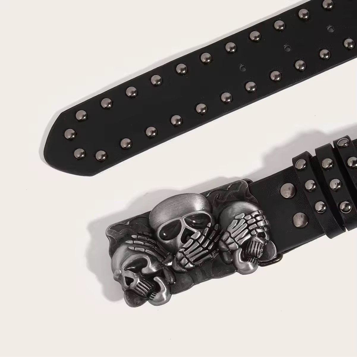 Vintage Gothic Skull Skeleton PU Leather Belt y2k Size ONE SIZE - 2 Thumbnail