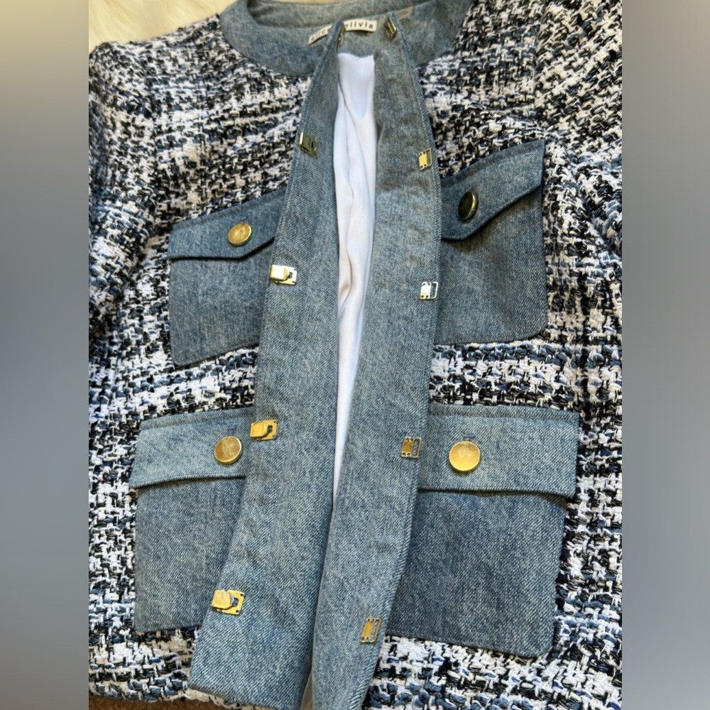 Alice + Olivia Alice + Olivia Combo Tweed and Denim Patch Pocket Jacket in Size M / US 6-8 / IT 42-44 - 4 Thumbnail