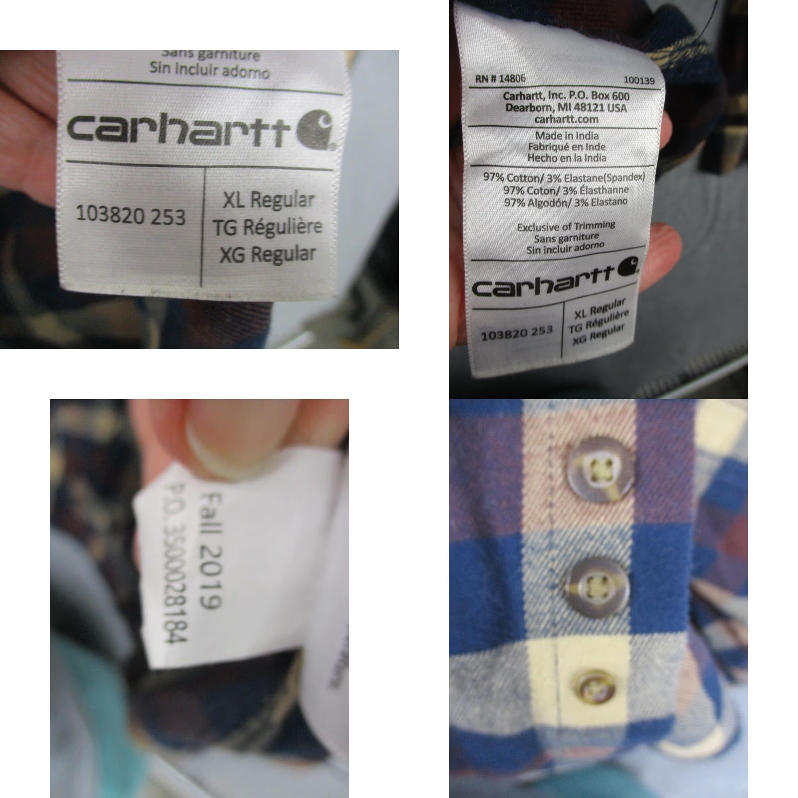 Carhartt Carhartt Shirt Mens XL Blue Plaid Flannel Button-Up Relaxed Fit 103820 Long Sleeve Pocketed Size US XL / EU 56 / 4 - 8 Thumbnail