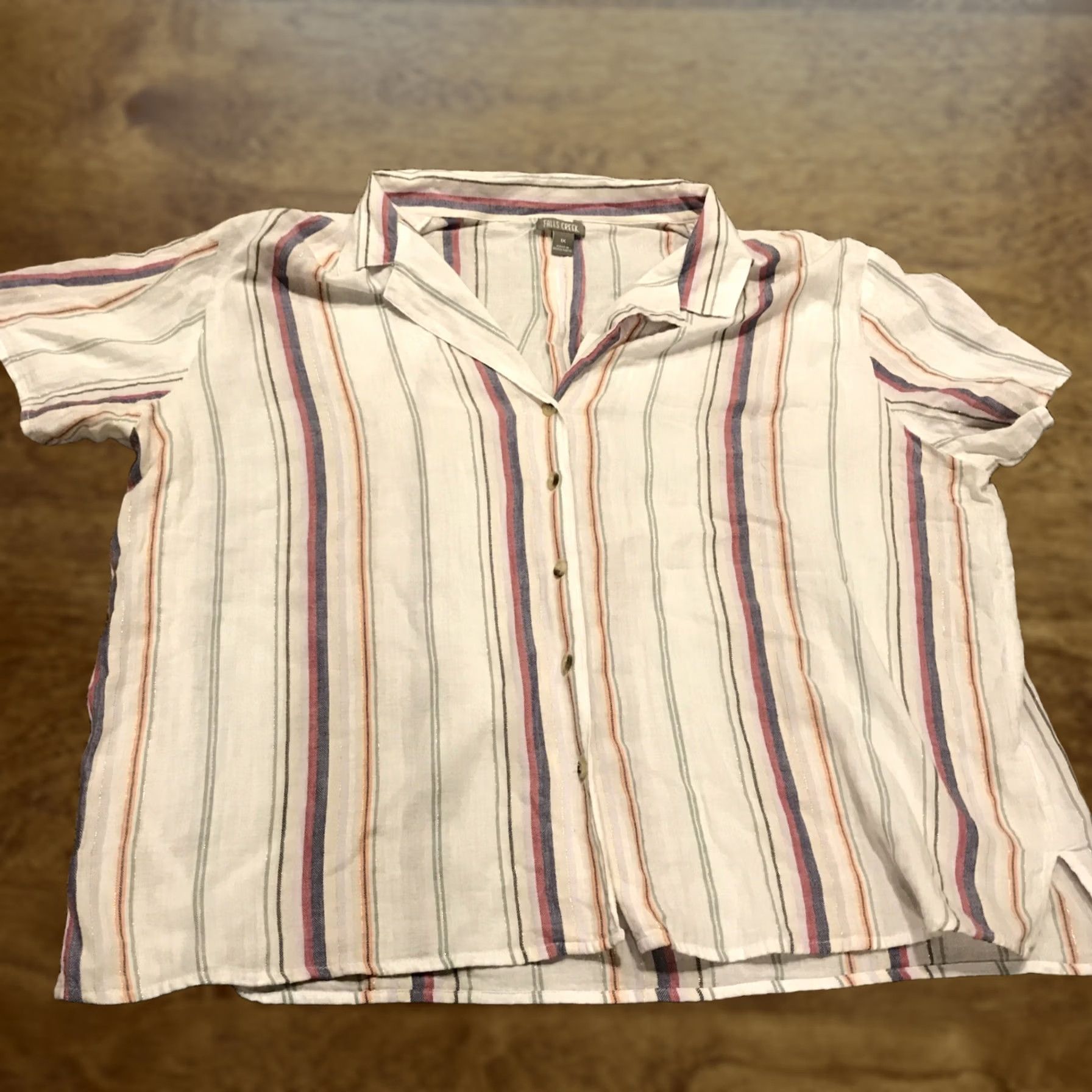 Vintage Falls Creek Shirt womens 1X stripes cotton button up b3 Size XL / US 12-14 / IT 48-50 - 1 Thumbnail