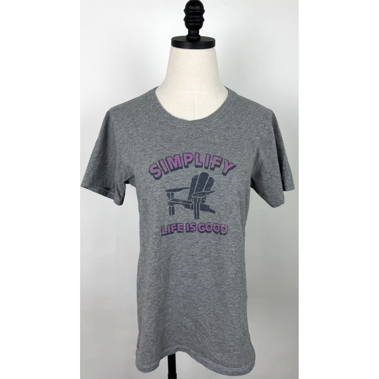 Life is Good Life is Good Womens Medium Classic Fit Heather Gray Tee Shirt Beach Bohemian Basic 90s? Size M / US 6-8 / IT 42-44 - 2 Thumbnail